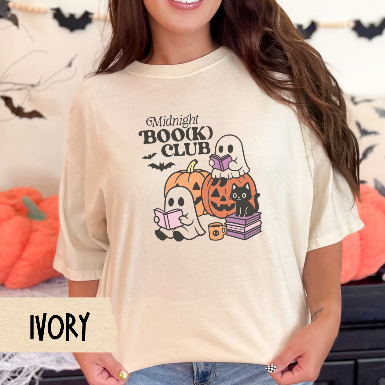 Cute Ghost Reading Halloween Shirt, Comfort Colors Bookish Fall Tee, Spooky Season Shirt for Women, Cozy Pumpkin Aesthetic Top