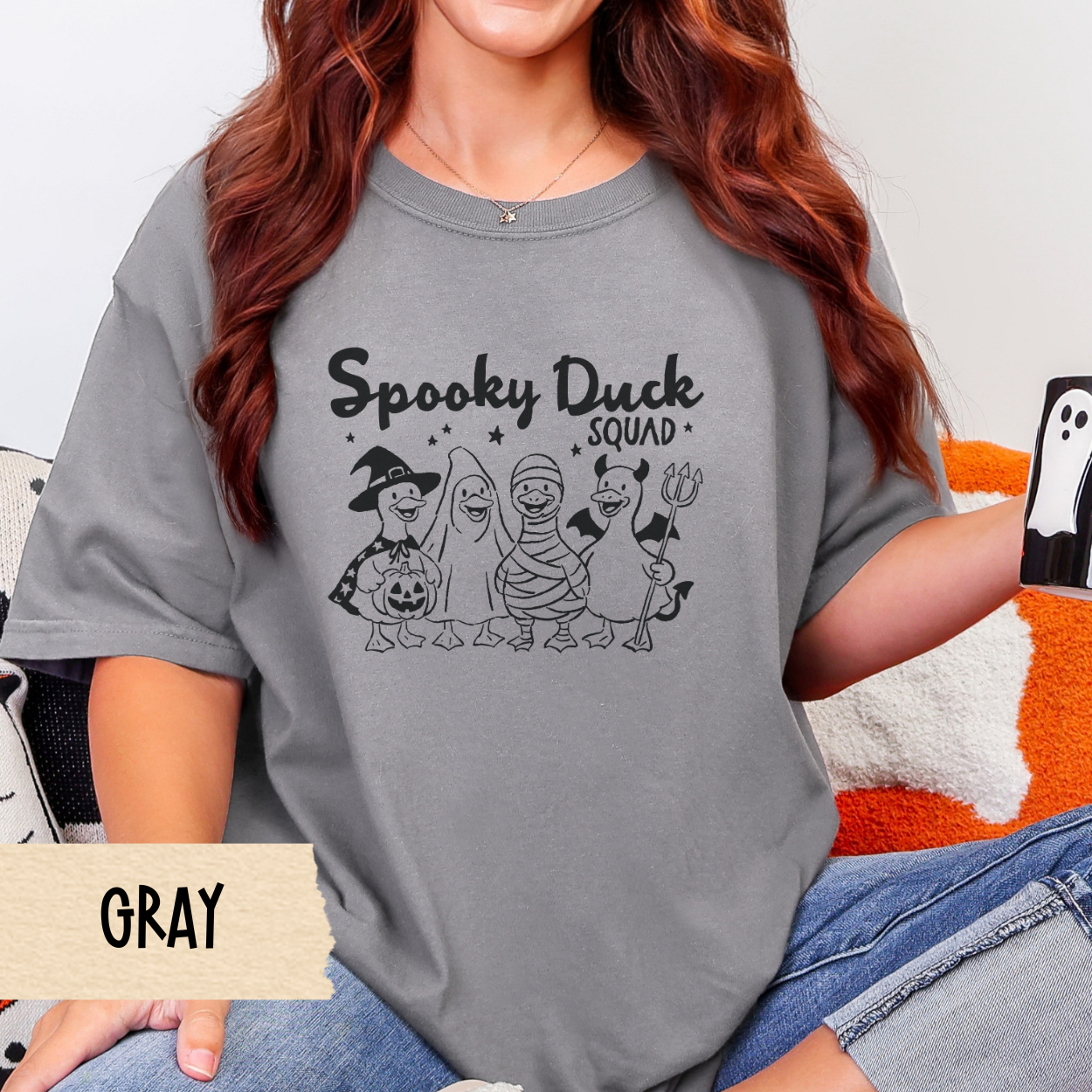 Halloween Shirt, Spooky Duck Squad, Funny Goose Costume Tee, Comfort Colors 1717 Fall Shirt, Witch Ghost Mummy Devil Ducks