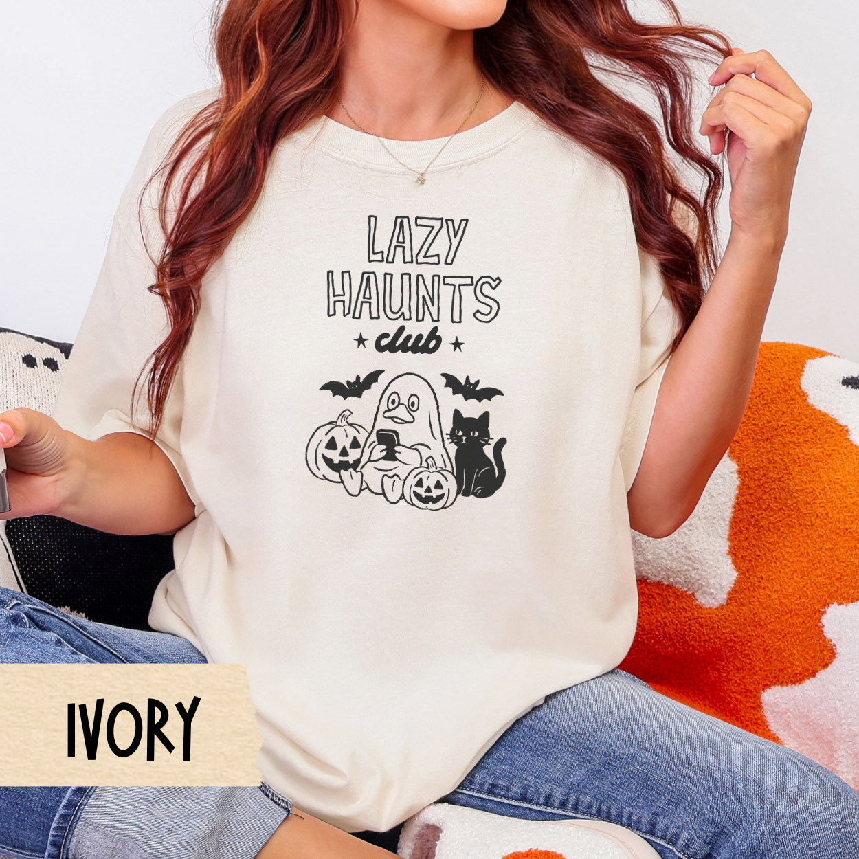 Halloween Tee, Lazy Haunts Club, Funny Duck Fall Tee, Comfort Colors 1717, Cute Ghost Duck and Cat Shirt, Cozy Spooky Season Top