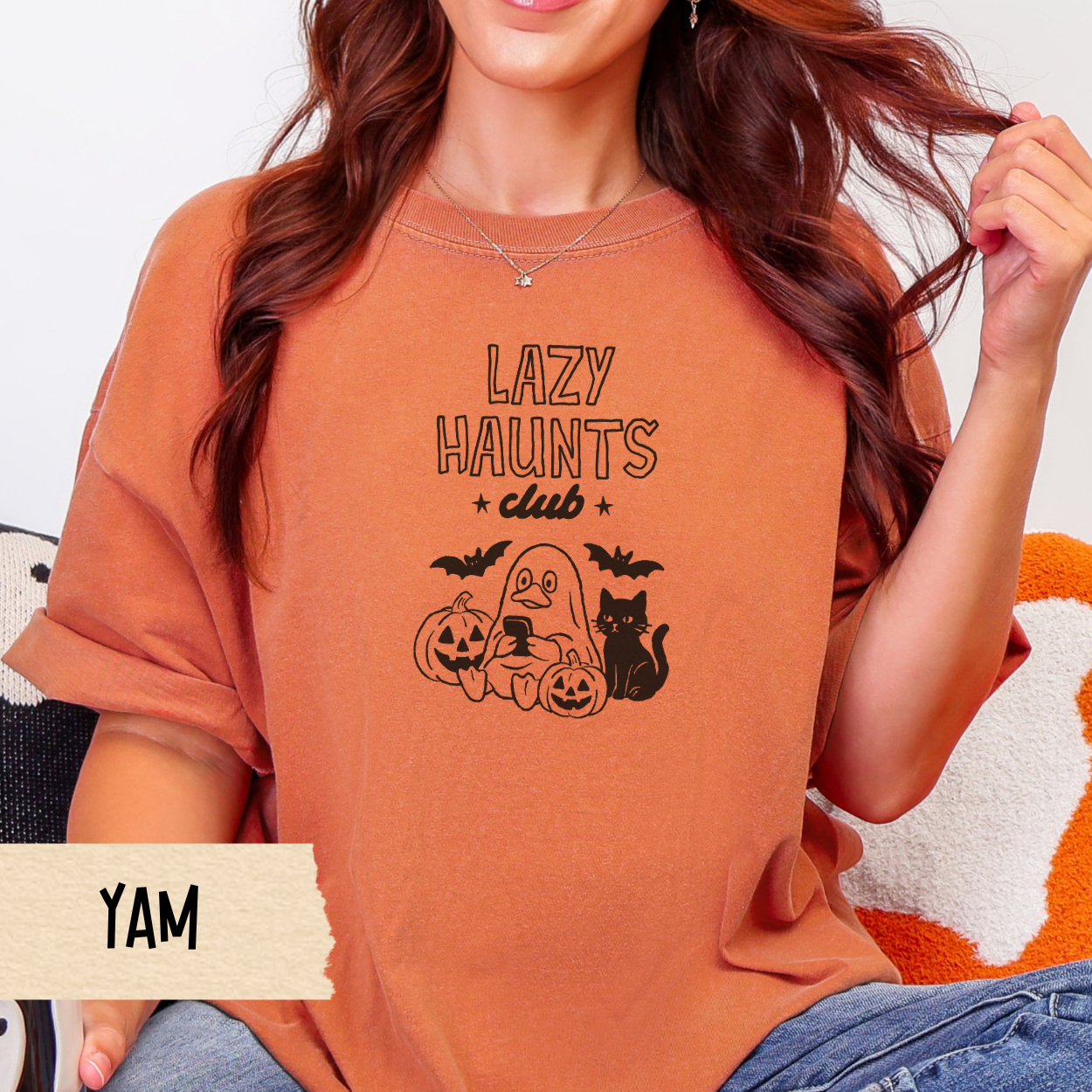 Halloween Tee, Lazy Haunts Club, Funny Duck Fall Tee, Comfort Colors 1717, Cute Ghost Duck and Cat Shirt, Cozy Spooky Season Top
