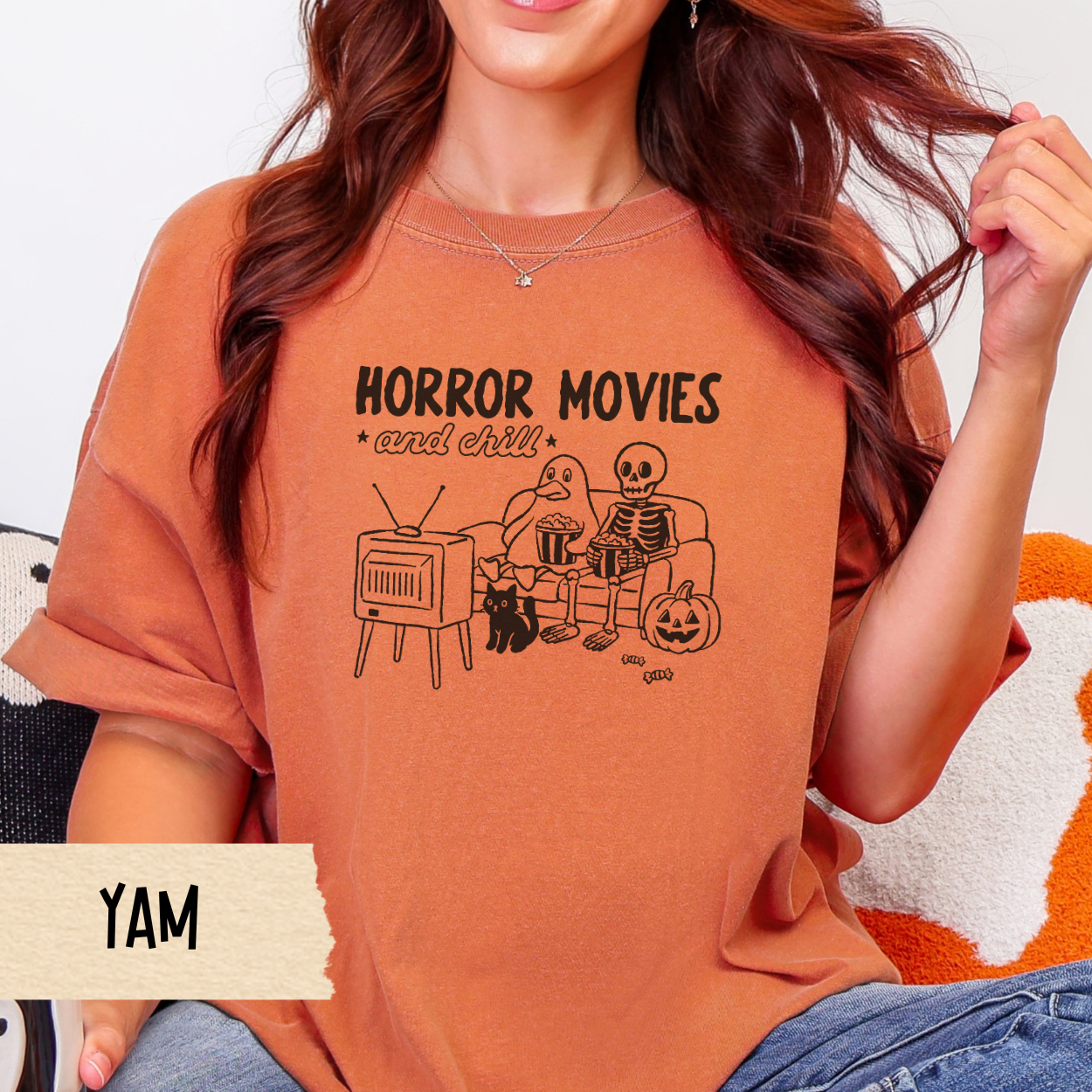 Halloween Shirt, Horror Movies and Chill, Funny Duck Skeleton Tee, Comfort Colors 1717, Cozy Spooky Season Fall Graphic Shirt