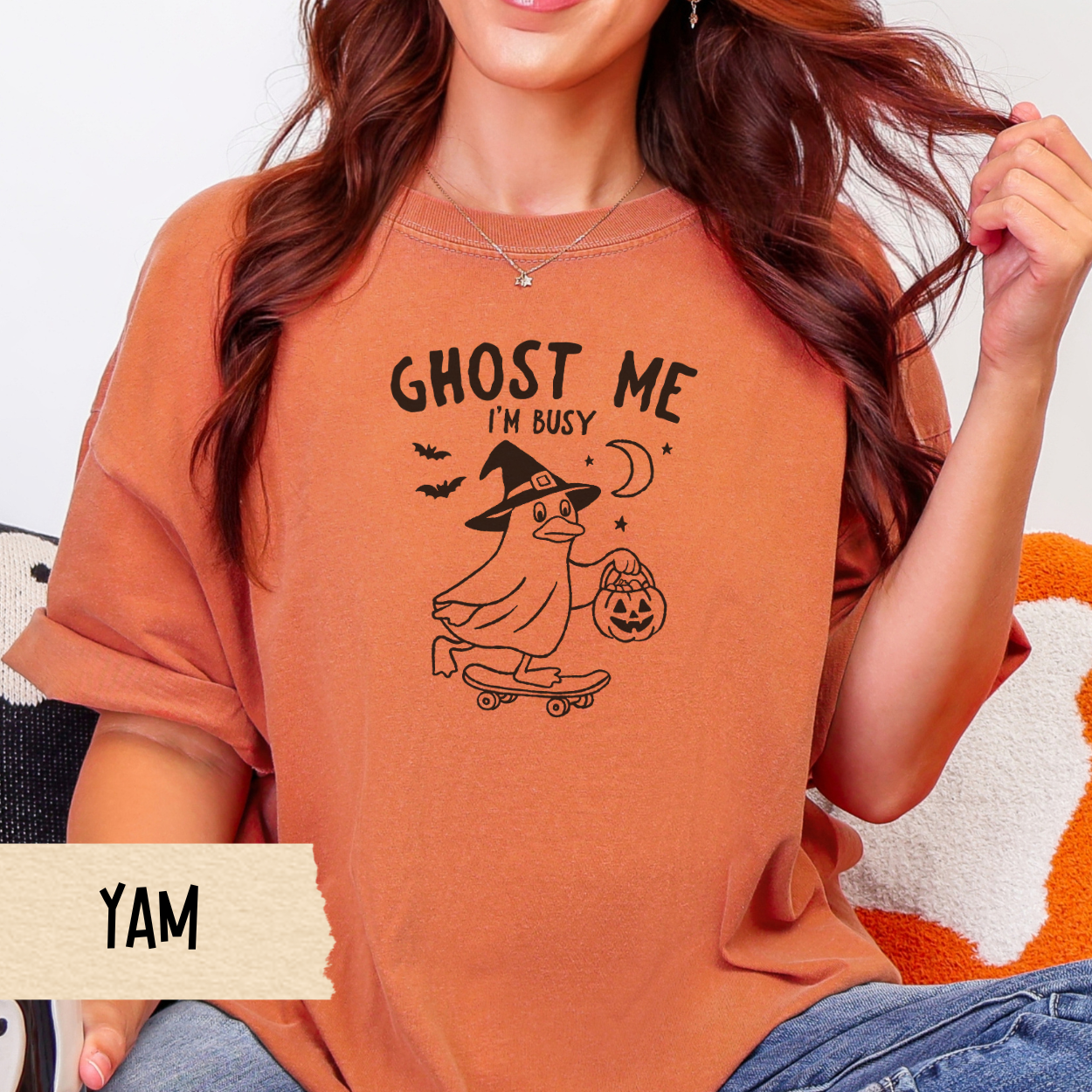 Funny Halloween Shirt, Ghost Me I'm Busy, Funny Duck Witch Skateboard Tee, Comfort Colors 1717, Cute Spooky Fall Graphic Shirt