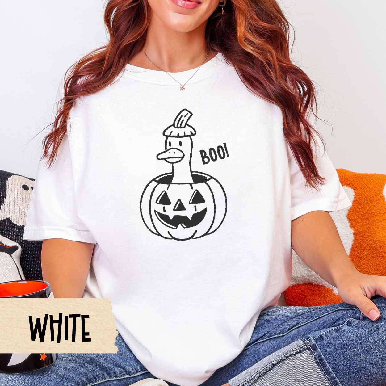Goose Halloween Shirt, Halloween Tee, Funny Boo Goose Tee, Comfort Colors 1717 Fall Shirt, Cute Jack O Lantern Duck Graphic Tee