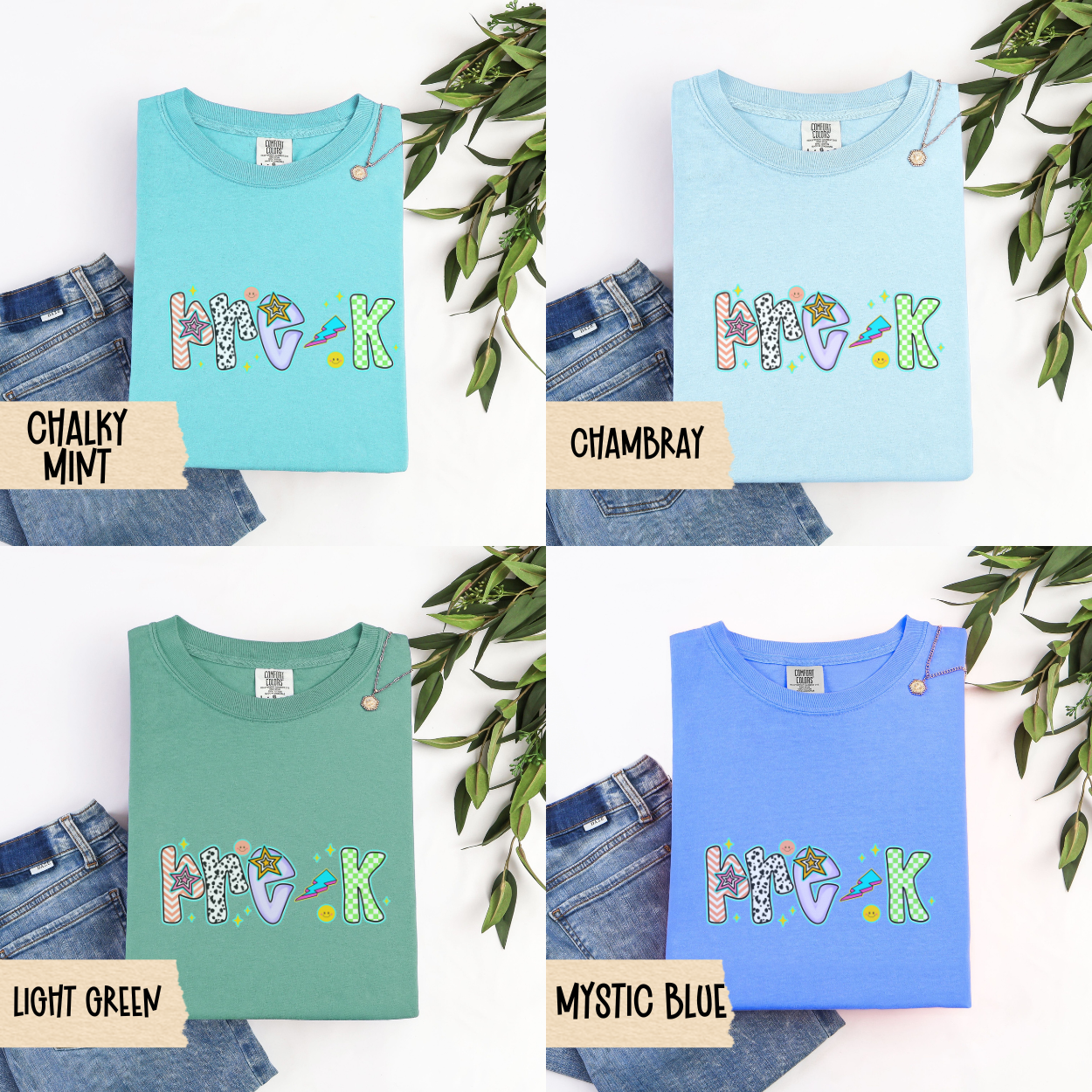 Pre-K Teacher Shirt, Colorful Pre-K Back To School Tee, Fun Teacher Shirt, Comfort Colors 1717 Tee, First Day Preschool Teacher Shirt