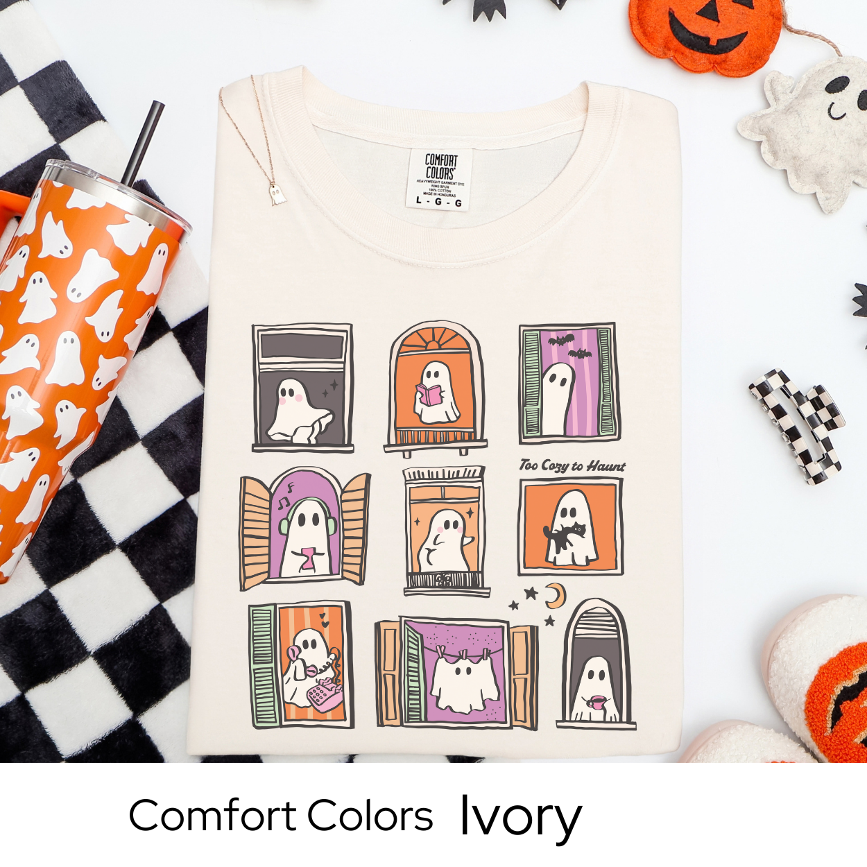 Too Cozy to Haunt Shirt, Cozy Ghost Halloween Tee, Comfort Colors Fall T Shirt, Pastel Spooky Graphic Tee, Cute October Loungewear Shirt