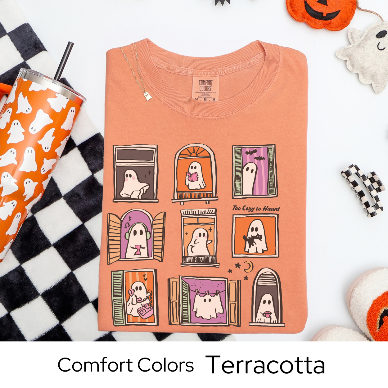 Too Cozy to Haunt Shirt, Cozy Ghost Halloween Tee, Comfort Colors Fall T Shirt, Pastel Spooky Graphic Tee, Cute October Loungewear Shirt