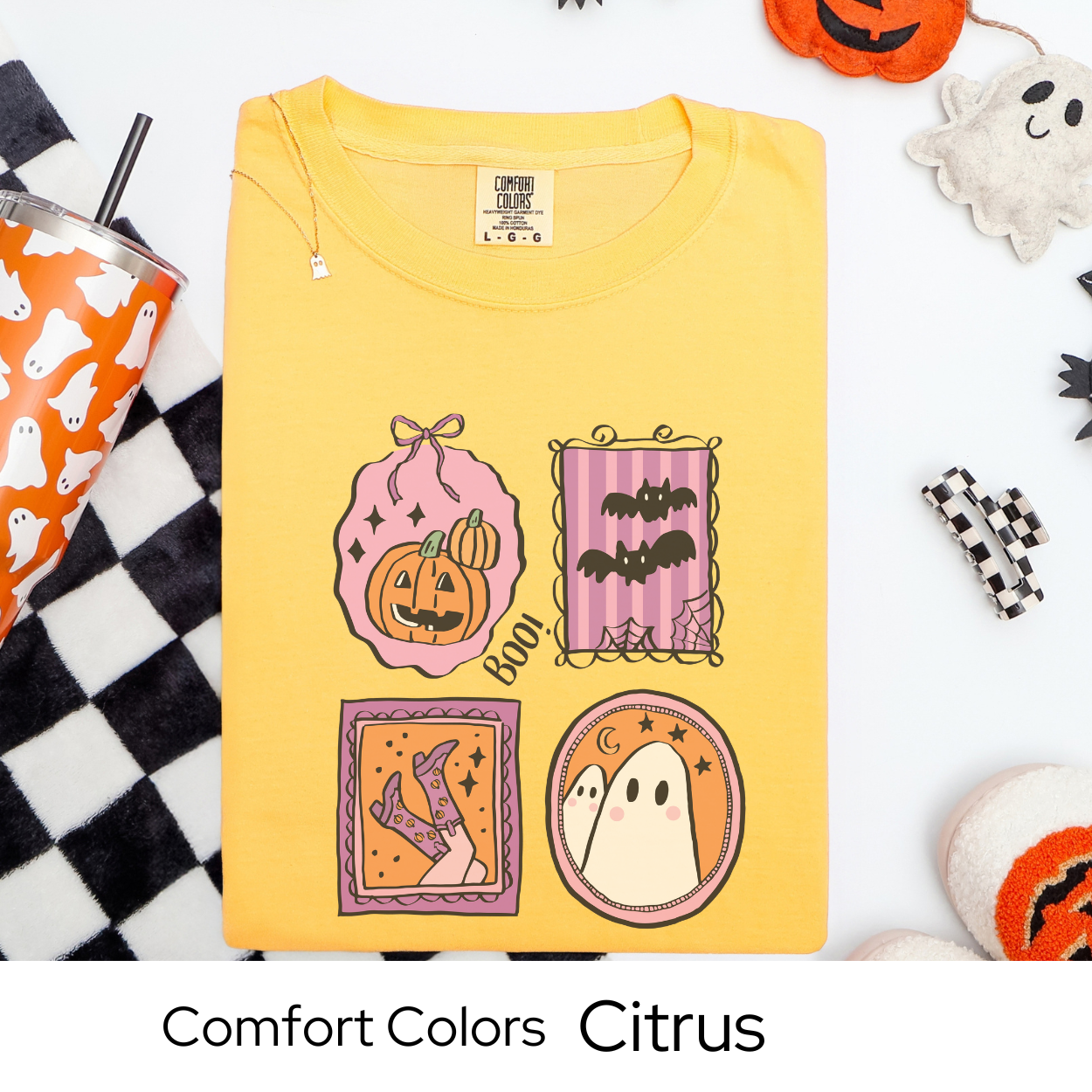 Pastel Halloween T Shirt, Cute Ghost Shirt Comfort Colors, Retro Bat Pumpkin Tee, Fall Graphic Tee for Women, Spooky Season Shirt