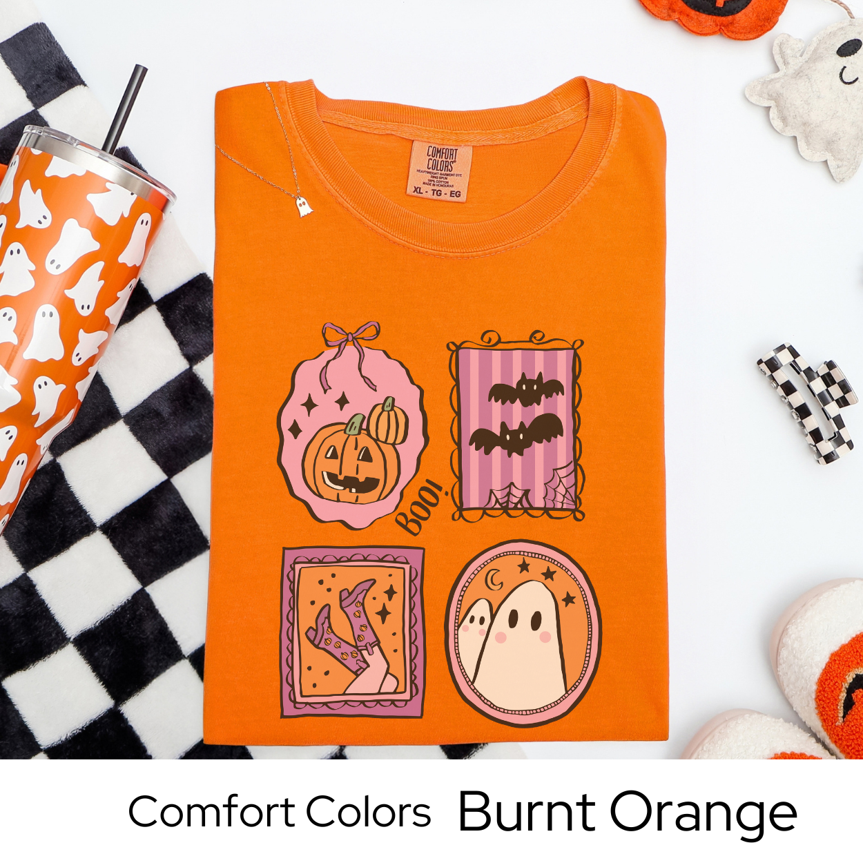 Pastel Halloween T Shirt, Cute Ghost Shirt Comfort Colors, Retro Bat Pumpkin Tee, Fall Graphic Tee for Women, Spooky Season Shirt
