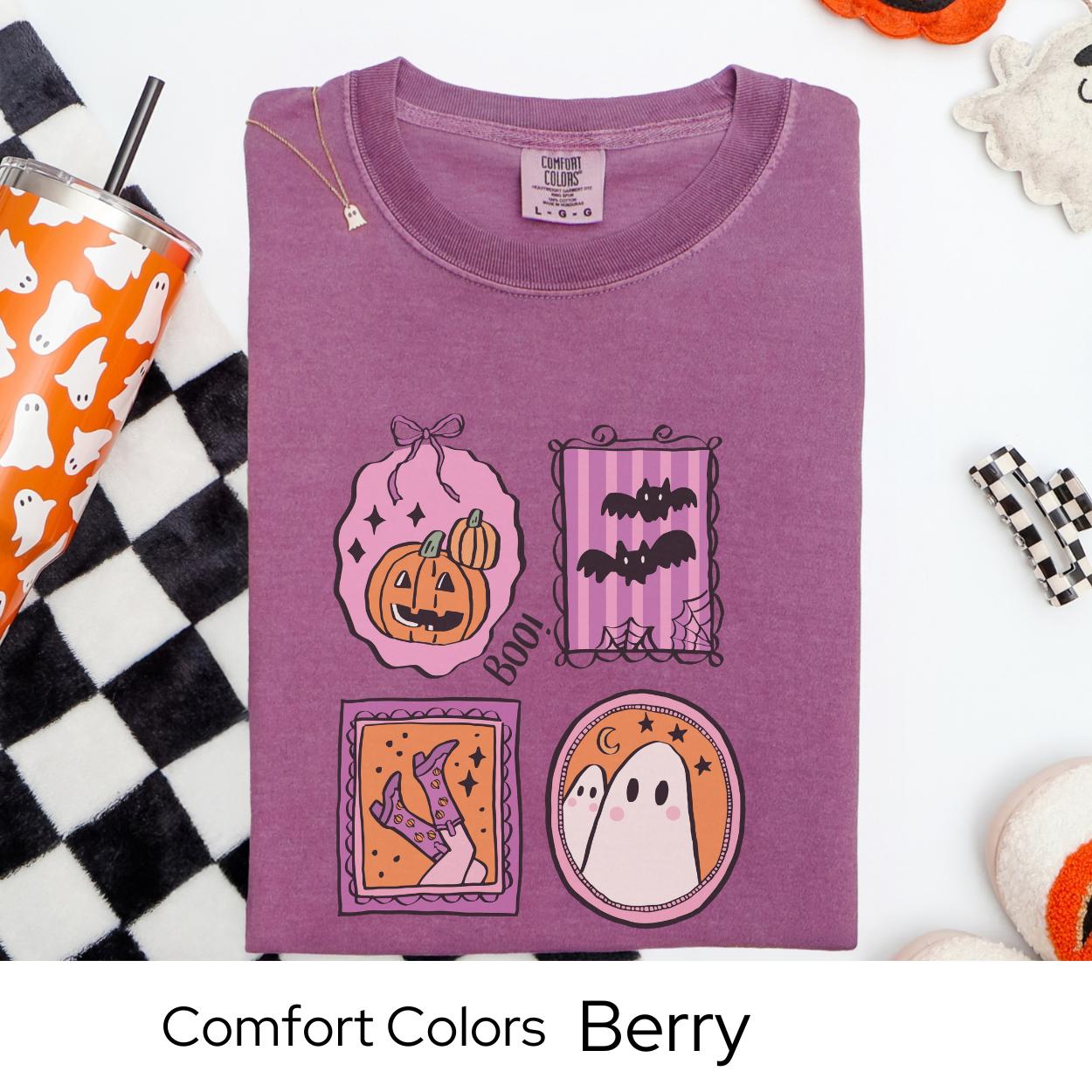 Pastel Halloween T Shirt, Cute Ghost Shirt Comfort Colors, Retro Bat Pumpkin Tee, Fall Graphic Tee for Women, Spooky Season Shirt