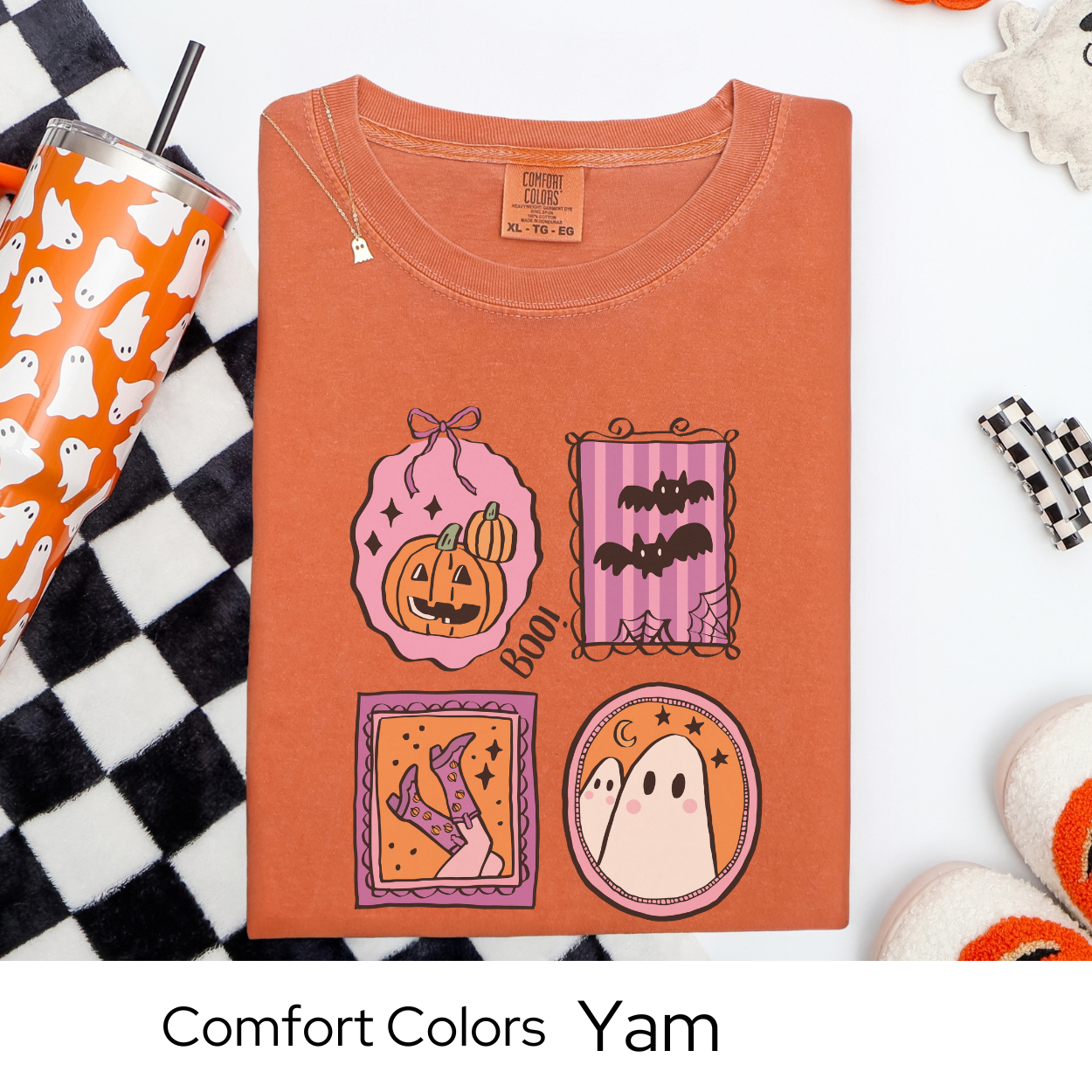 Pastel Halloween T Shirt, Cute Ghost Shirt Comfort Colors, Retro Bat Pumpkin Tee, Fall Graphic Tee for Women, Spooky Season Shirt