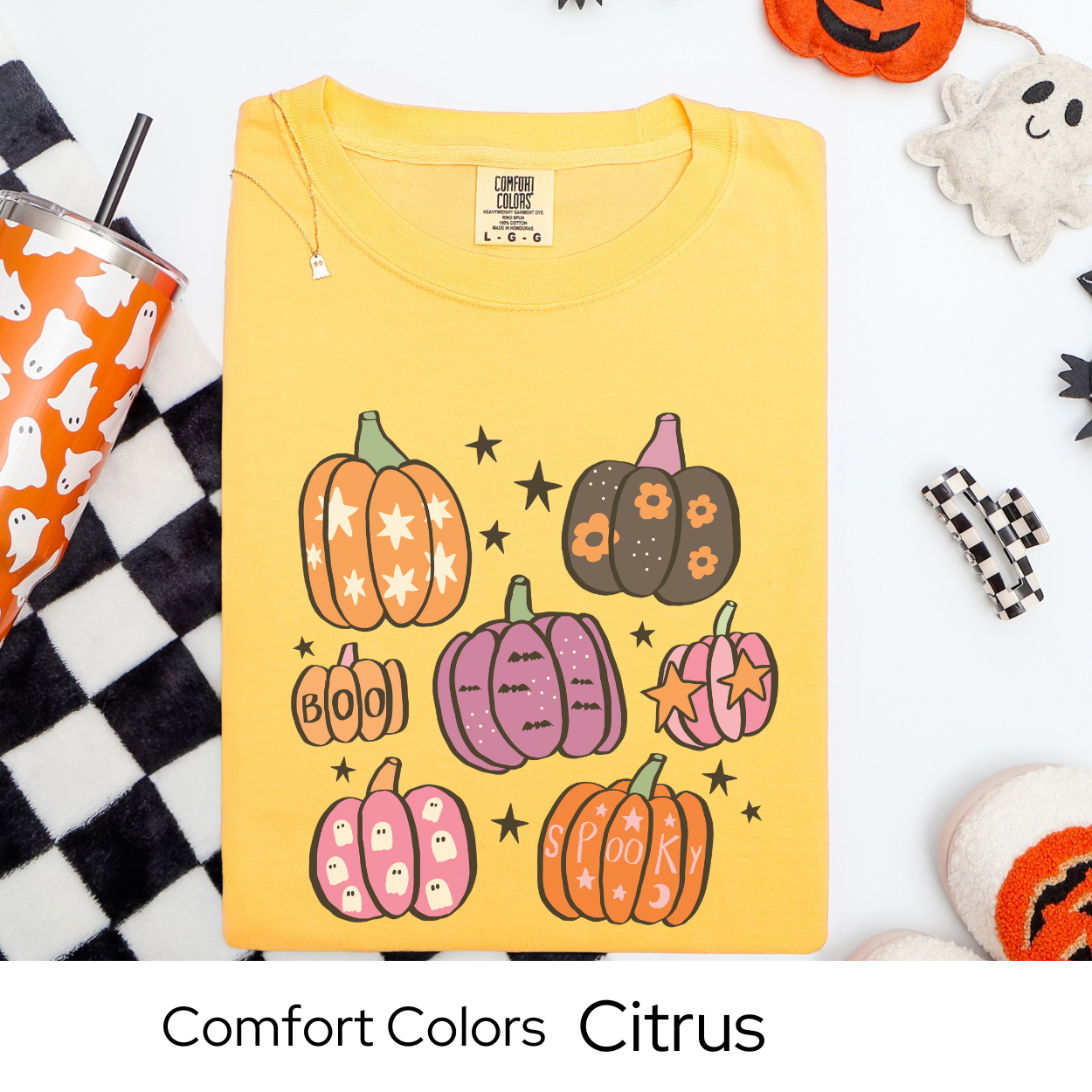 Pastel Pumpkin Shirt, Spooky Fall Graphic Tee Comfort Colors, Cute Halloween Aesthetic T Shirt, BOO and Spooky Pumpkins October Tee