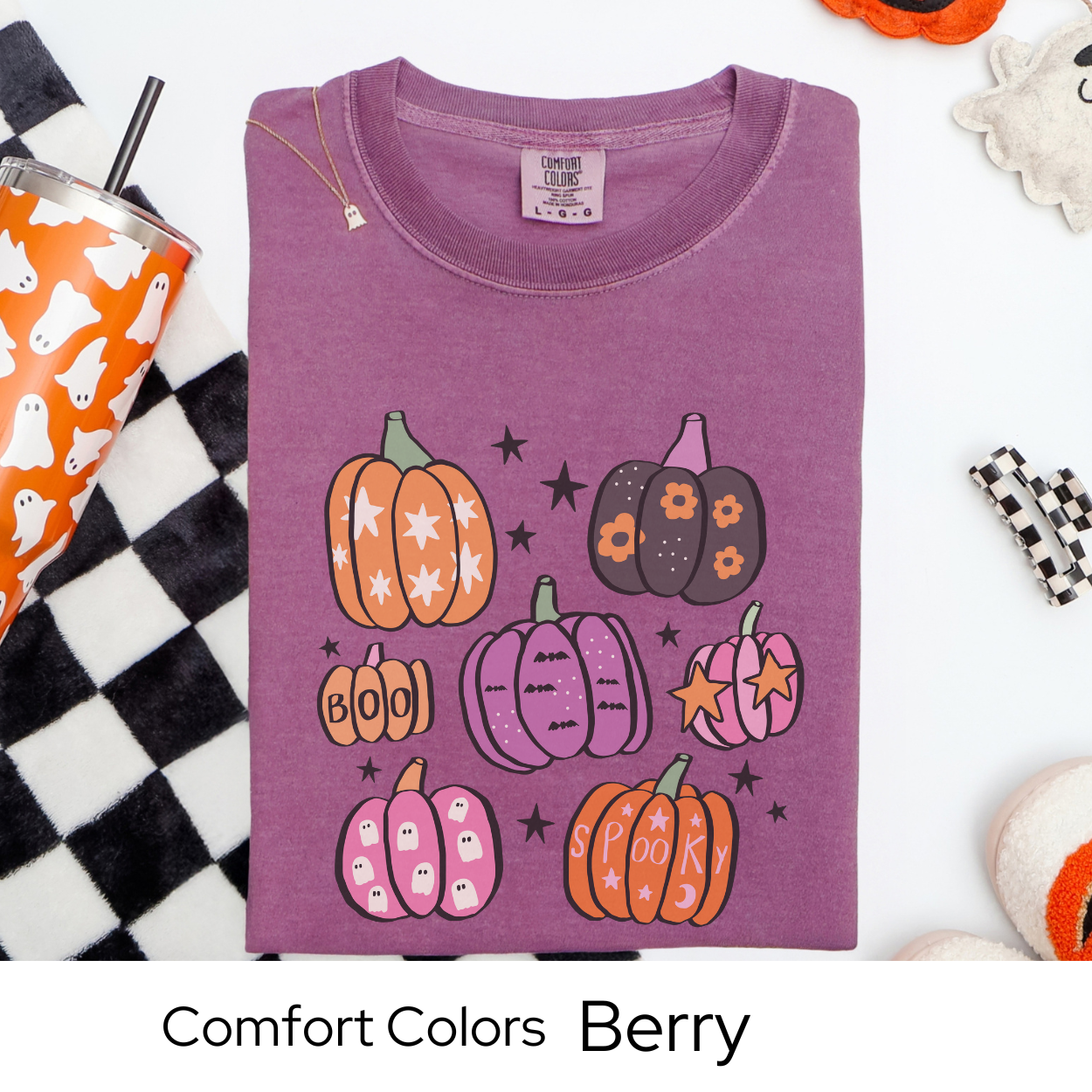 Pastel Pumpkin Shirt, Spooky Fall Graphic Tee Comfort Colors, Cute Halloween Aesthetic T Shirt, BOO and Spooky Pumpkins October Tee