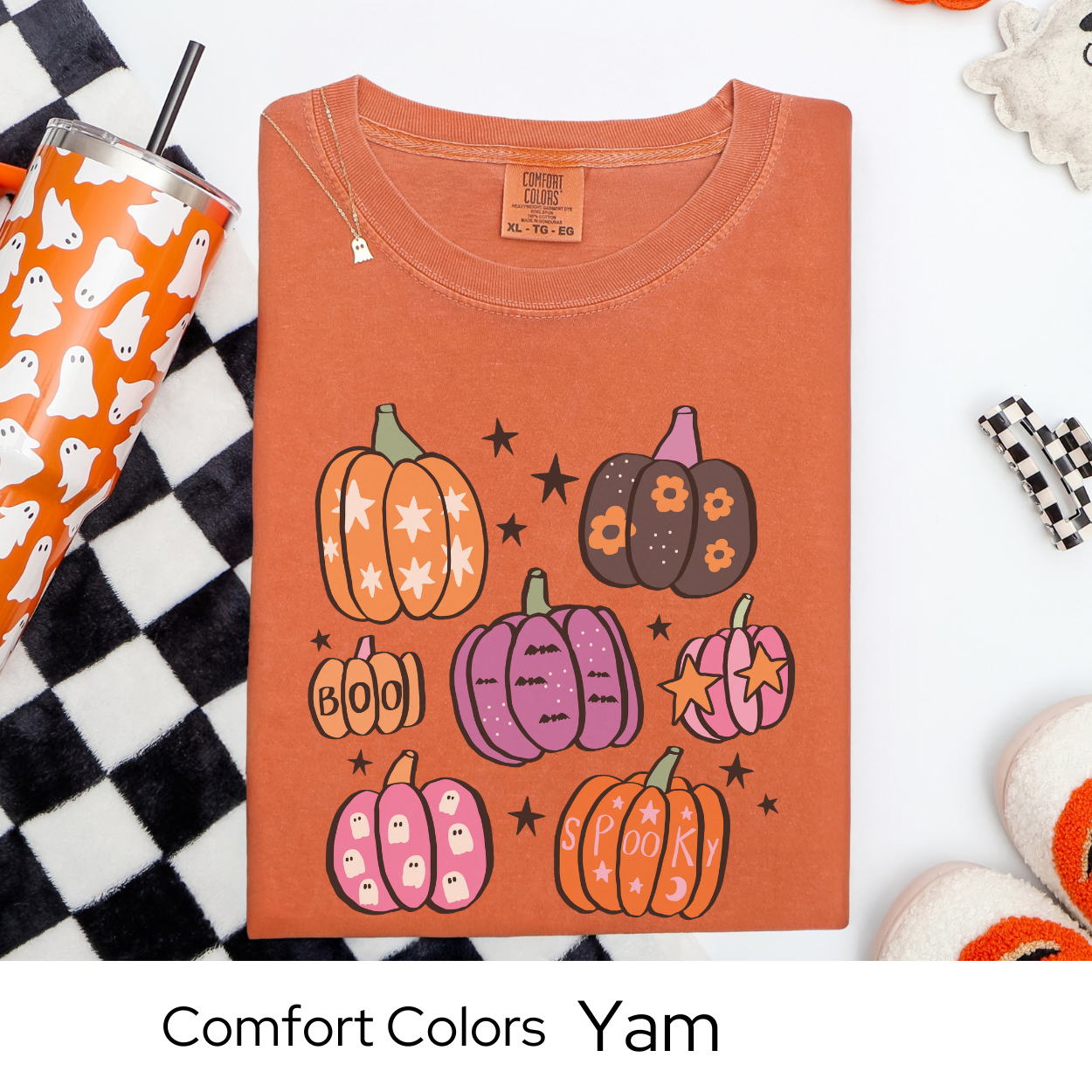 Pastel Pumpkin Shirt, Spooky Fall Graphic Tee Comfort Colors, Cute Halloween Aesthetic T Shirt, BOO and Spooky Pumpkins October Tee