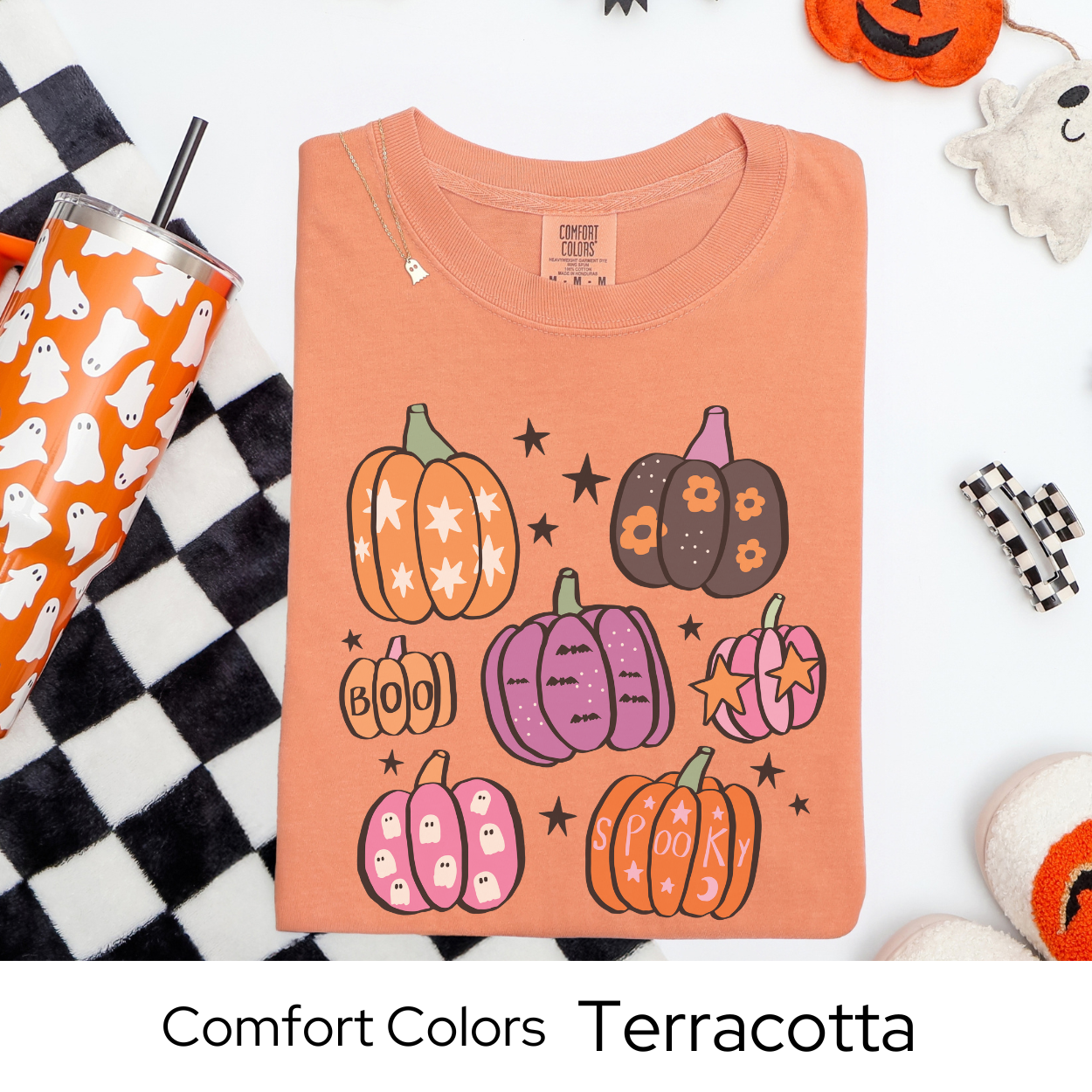 Pastel Pumpkin Shirt, Spooky Fall Graphic Tee Comfort Colors, Cute Halloween Aesthetic T Shirt, BOO and Spooky Pumpkins October Tee