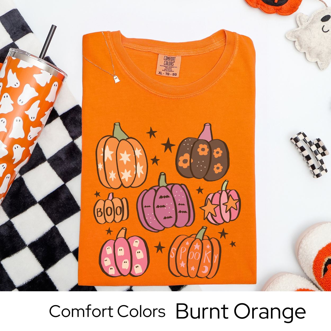 Pastel Pumpkin Shirt, Spooky Fall Graphic Tee Comfort Colors, Cute Halloween Aesthetic T Shirt, BOO and Spooky Pumpkins October Tee