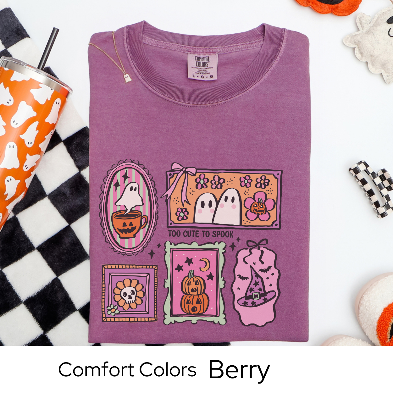Too Cute to Spook Shirt, Pastel Ghost Comfort Colors Tee, Cute Halloween Graphic T Shirt, Kawaii Fall Shirt for Women, Pumpkin Coffee Tee