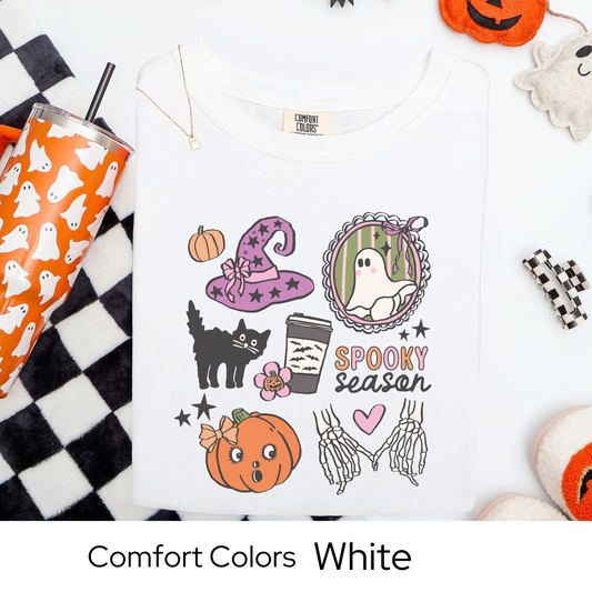 Spooky Season Shirt, Cute Halloween Coffee Tee, Comfort Colors Ghost Shirt, Retro Pumpkin Skeleton T Shirt, Fall Witch Aesthetic Tee