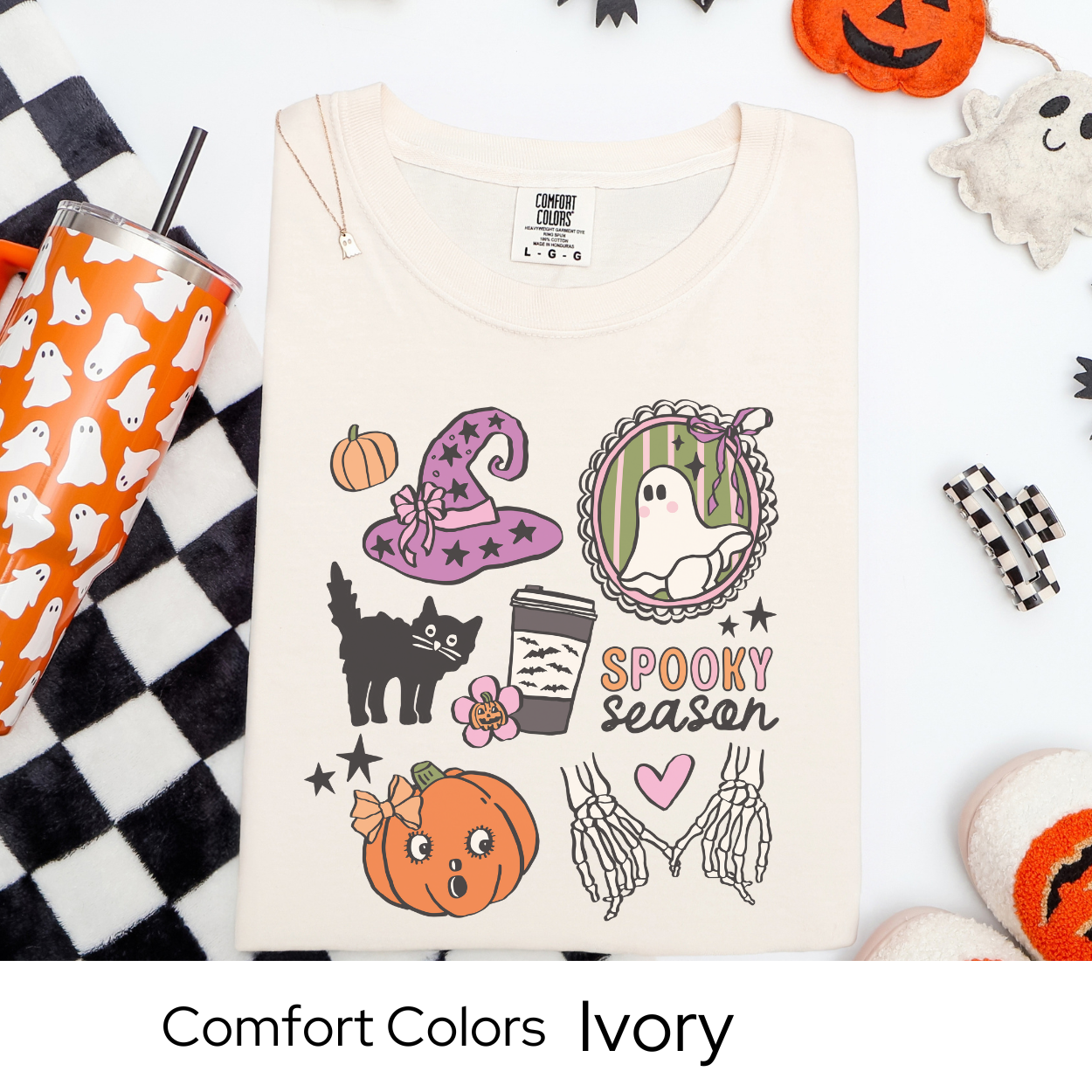 Spooky Season Shirt, Cute Halloween Coffee Tee, Comfort Colors Ghost Shirt, Retro Pumpkin Skeleton T Shirt, Fall Witch Aesthetic Tee