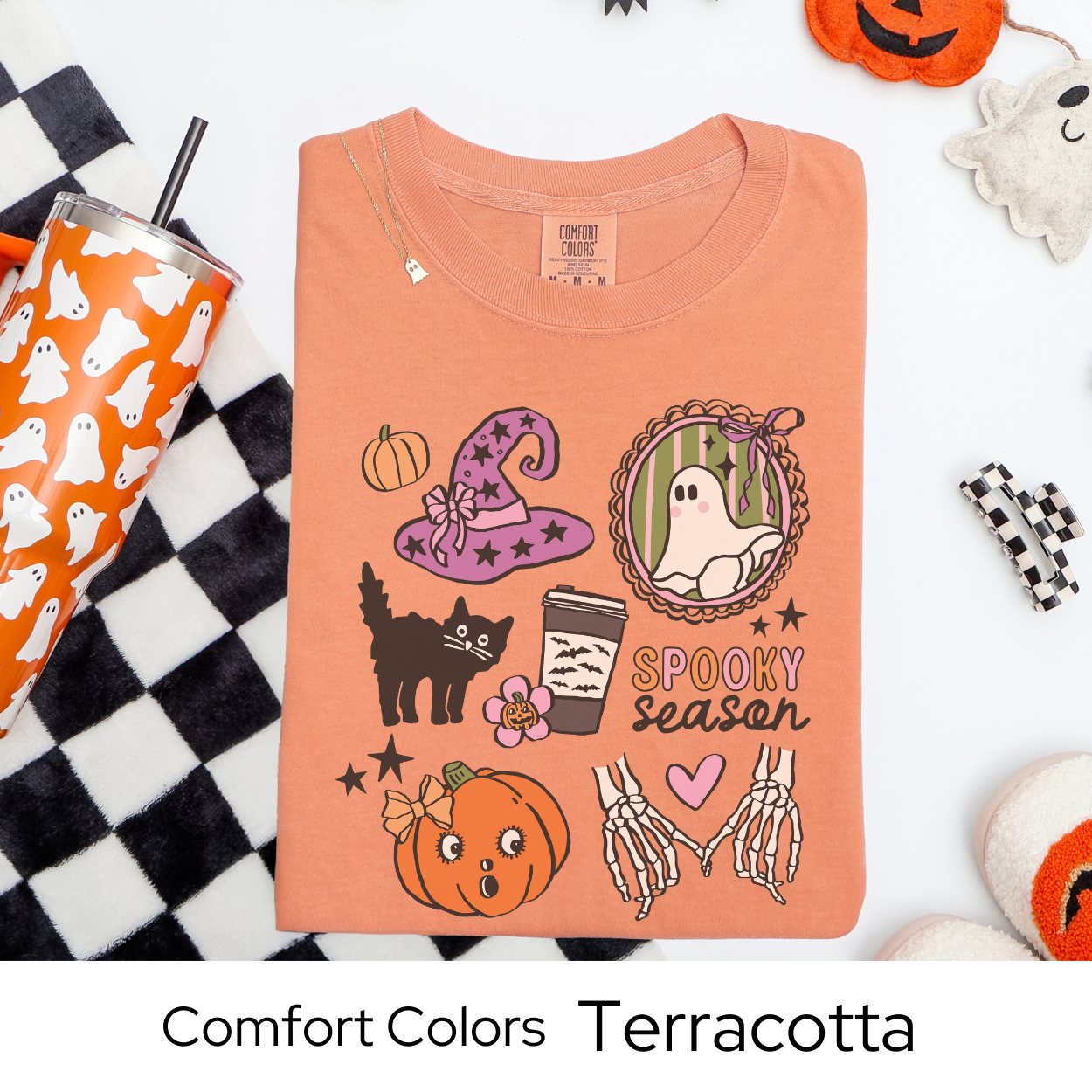 Spooky Season Shirt, Cute Halloween Coffee Tee, Comfort Colors Ghost Shirt, Retro Pumpkin Skeleton T Shirt, Fall Witch Aesthetic Tee