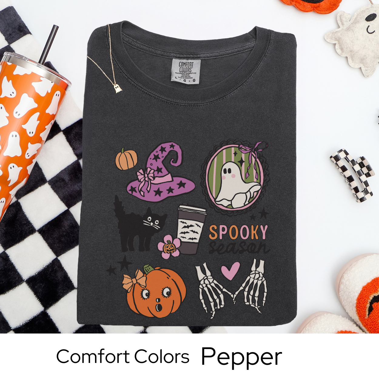 Spooky Season Shirt, Cute Halloween Coffee Tee, Comfort Colors Ghost Shirt, Retro Pumpkin Skeleton T Shirt, Fall Witch Aesthetic Tee