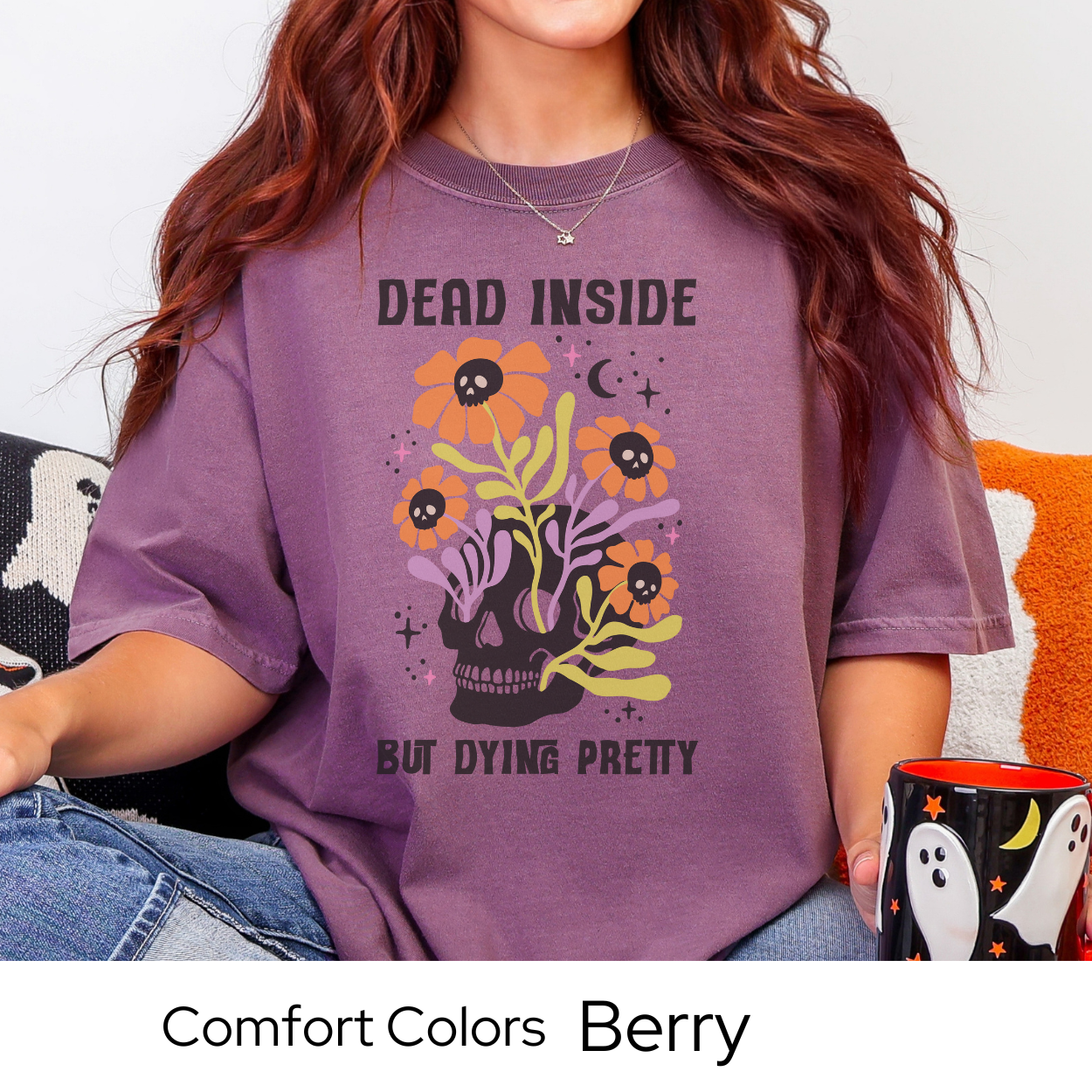 Dead Inside But Dying Pretty, Floral Skull Shirt, Halloween Graphic Tee, Comfort Colors Fall Shirt, Funny Goth Shirt, Spooky Season Tee