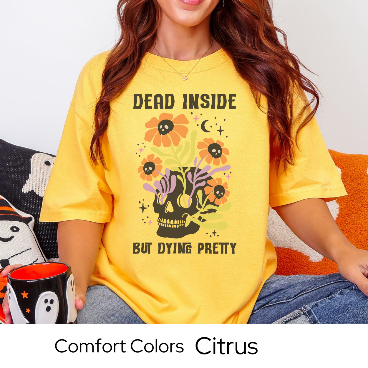 Dead Inside But Dying Pretty, Floral Skull Shirt, Halloween Graphic Tee, Comfort Colors Fall Shirt, Funny Goth Shirt, Spooky Season Tee
