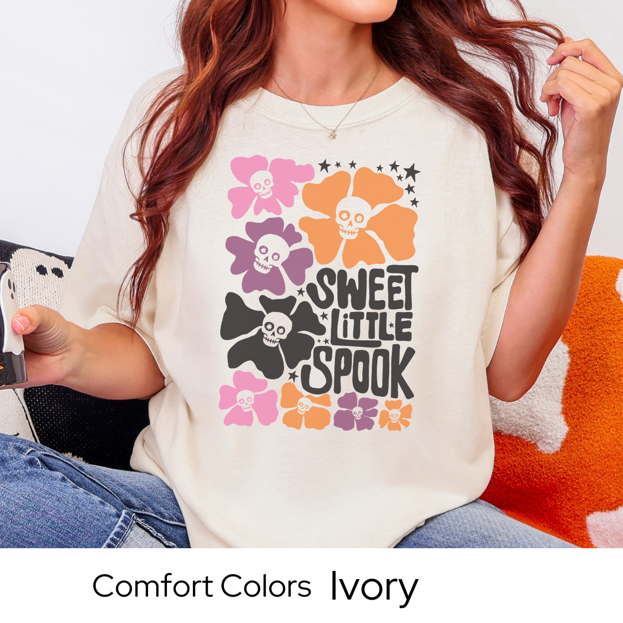 Sweet Little Spook Shirt, Pastel Halloween T-SHIRT, Cute Skull Shirt, Comfort Colors Halloween, Groovy Fall Tee, Spooky Season, Retro Tee