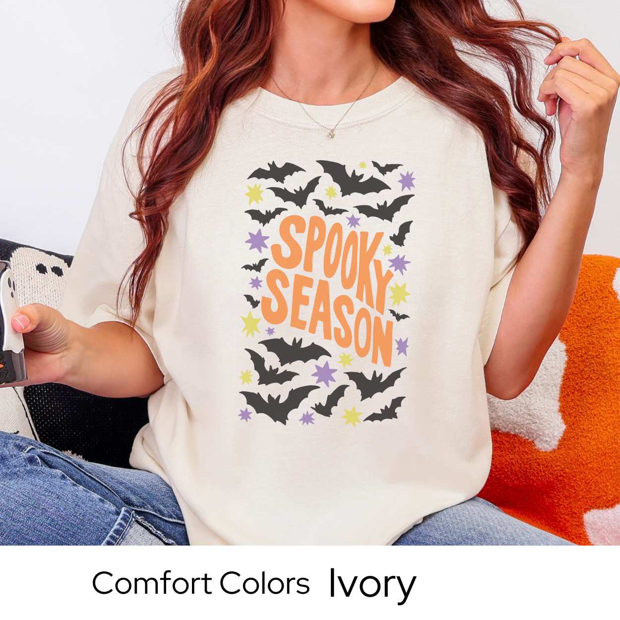 Spooky Season Shirt, Halloween Bat Shirt, Pastel Halloween Tee, Comfort Colors Halloween, Cute Fall Shirt, Groovy Halloween Shirt