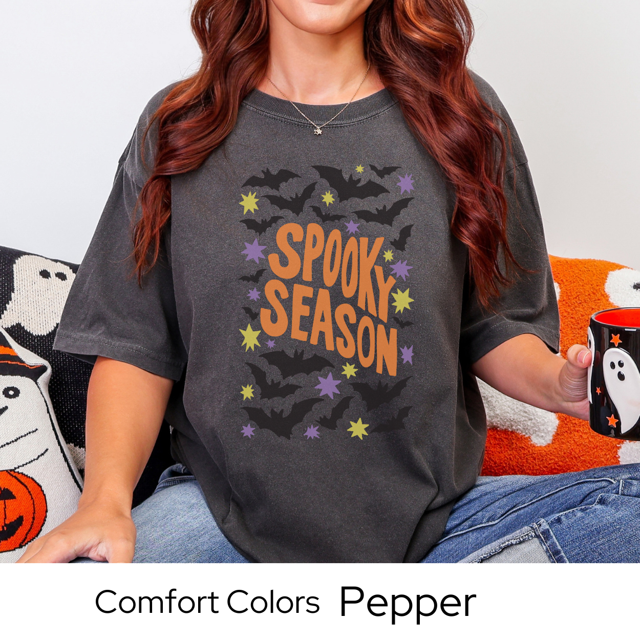 Spooky Season Shirt, Halloween Bat Shirt, Pastel Halloween Tee, Comfort Colors Halloween, Cute Fall Shirt, Groovy Halloween Shirt