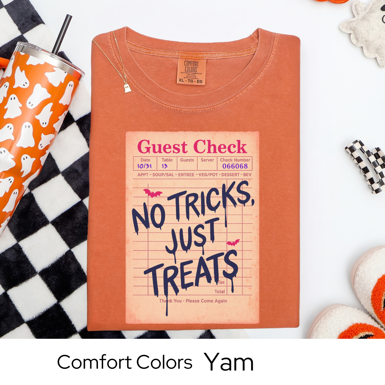No Tricks Just Treats Shirt, Halloween Guest Check Comfort Colors Tee, Cute Trick or Treat T-Shirt, Retro Fall Graphic Tee