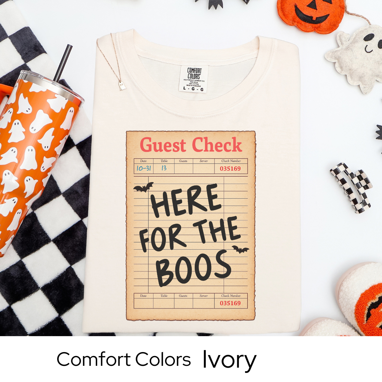 Here for the Boos Shirt, Halloween Guest Check Comfort Colors Tee, Funny Ghost Boo T-Shirt, Spooky Bar Crawl Shirt, Retro Halloween Tee