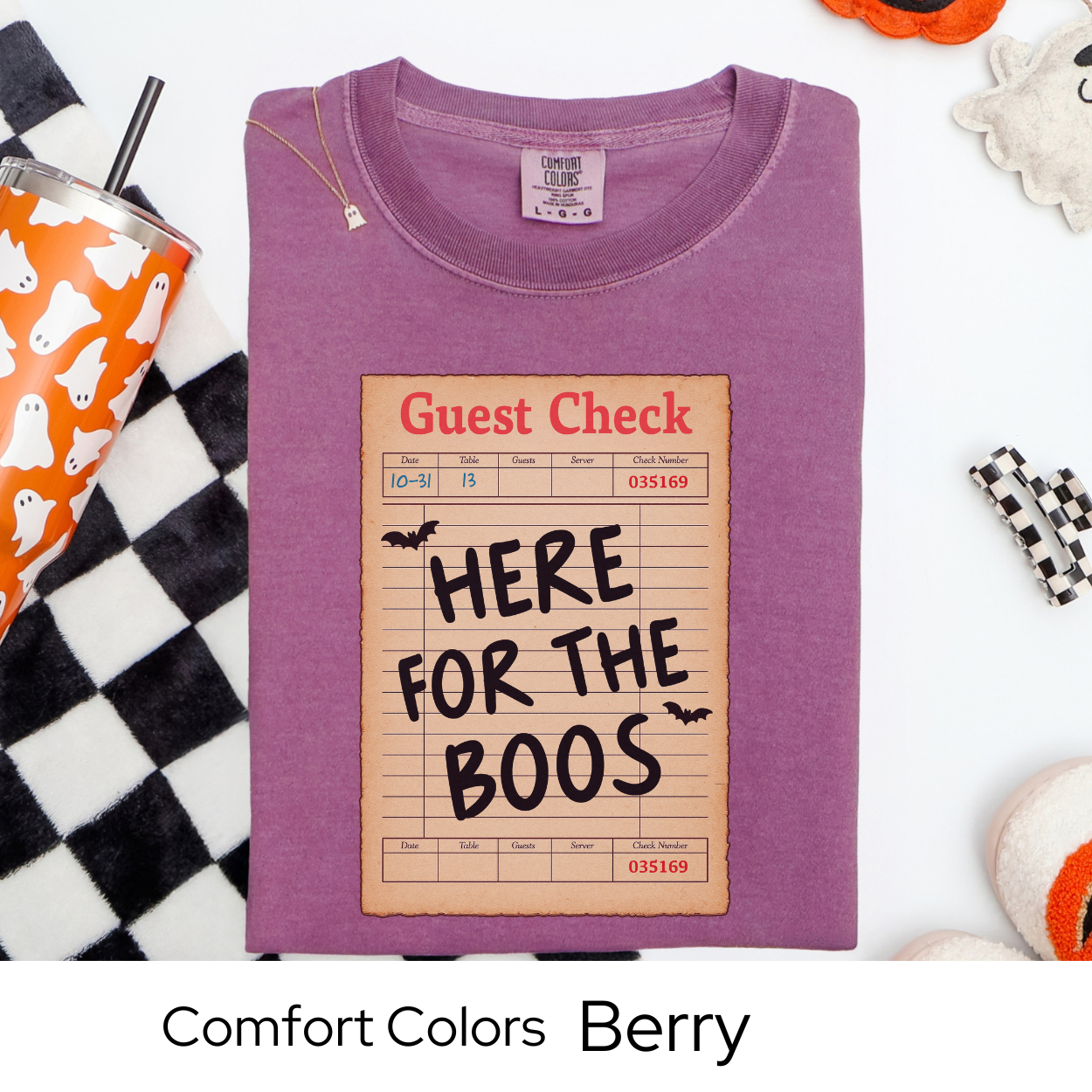 Here for the Boos Shirt, Halloween Guest Check Comfort Colors Tee, Funny Ghost Boo T-Shirt, Spooky Bar Crawl Shirt, Retro Halloween Tee