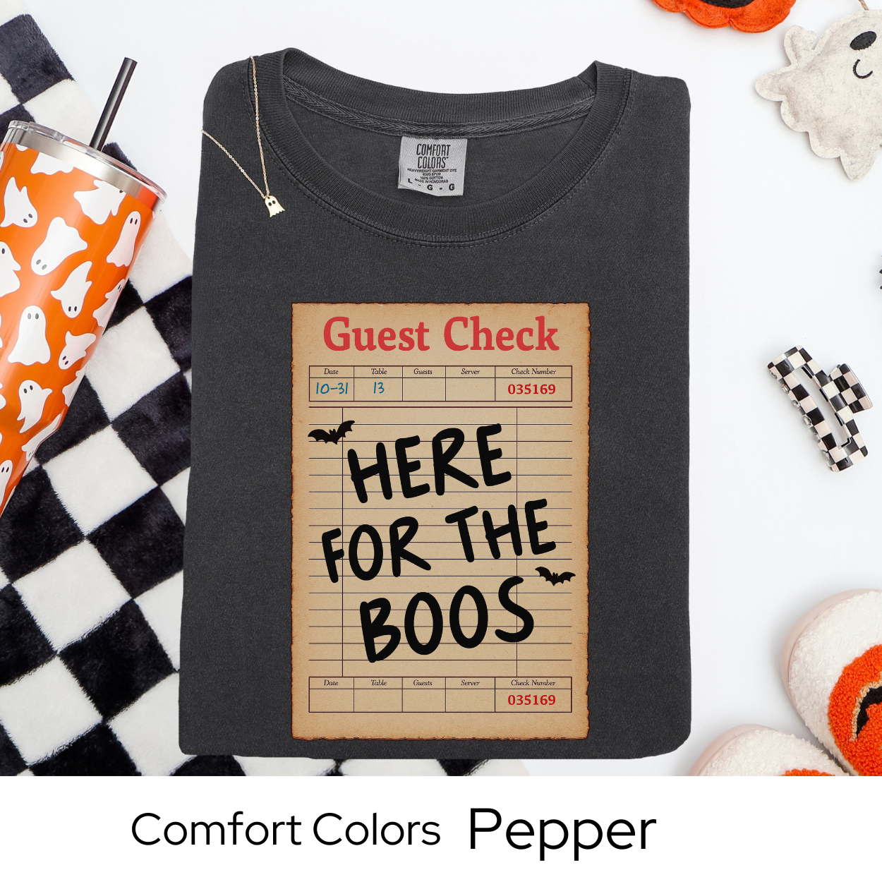 Here for the Boos Shirt, Halloween Guest Check Comfort Colors Tee, Funny Ghost Boo T-Shirt, Spooky Bar Crawl Shirt, Retro Halloween Tee