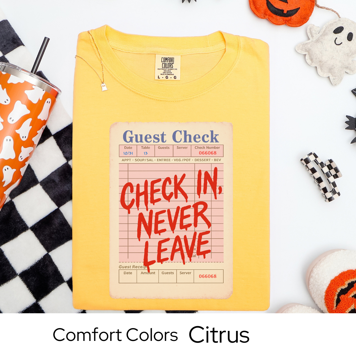 Check In Never Leave Shirt, Guest Check Halloween Comfort Colors Tee, Haunted Hotel Horror Shirt, Spooky Retro Halloween Shirt