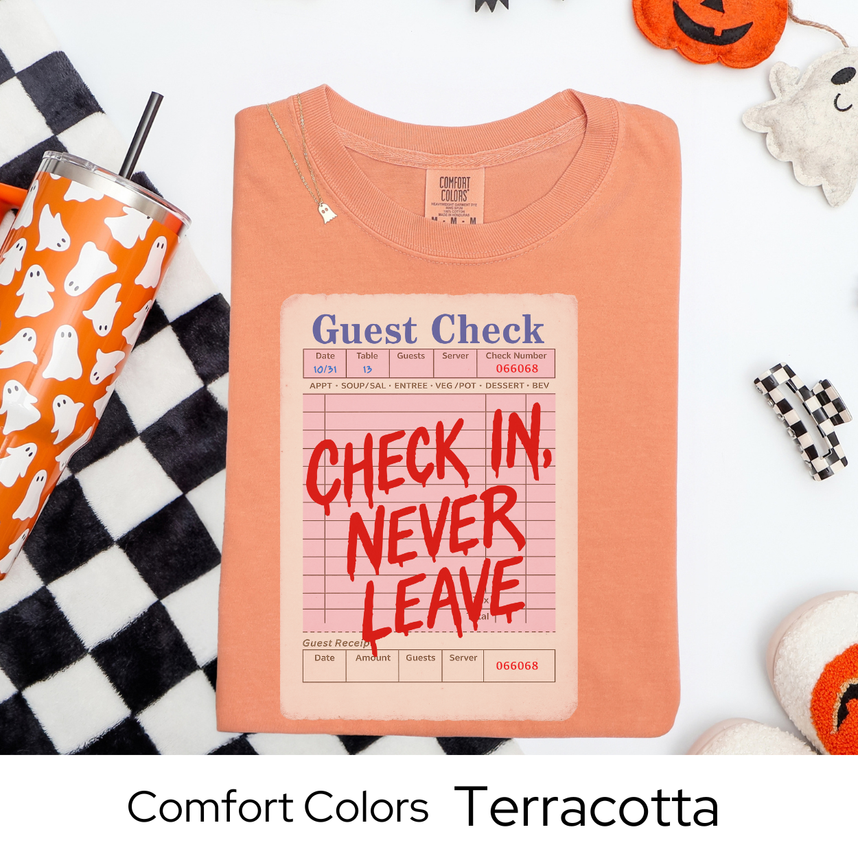 Check In Never Leave Shirt, Guest Check Halloween Comfort Colors Tee, Haunted Hotel Horror Shirt, Spooky Retro Halloween Shirt
