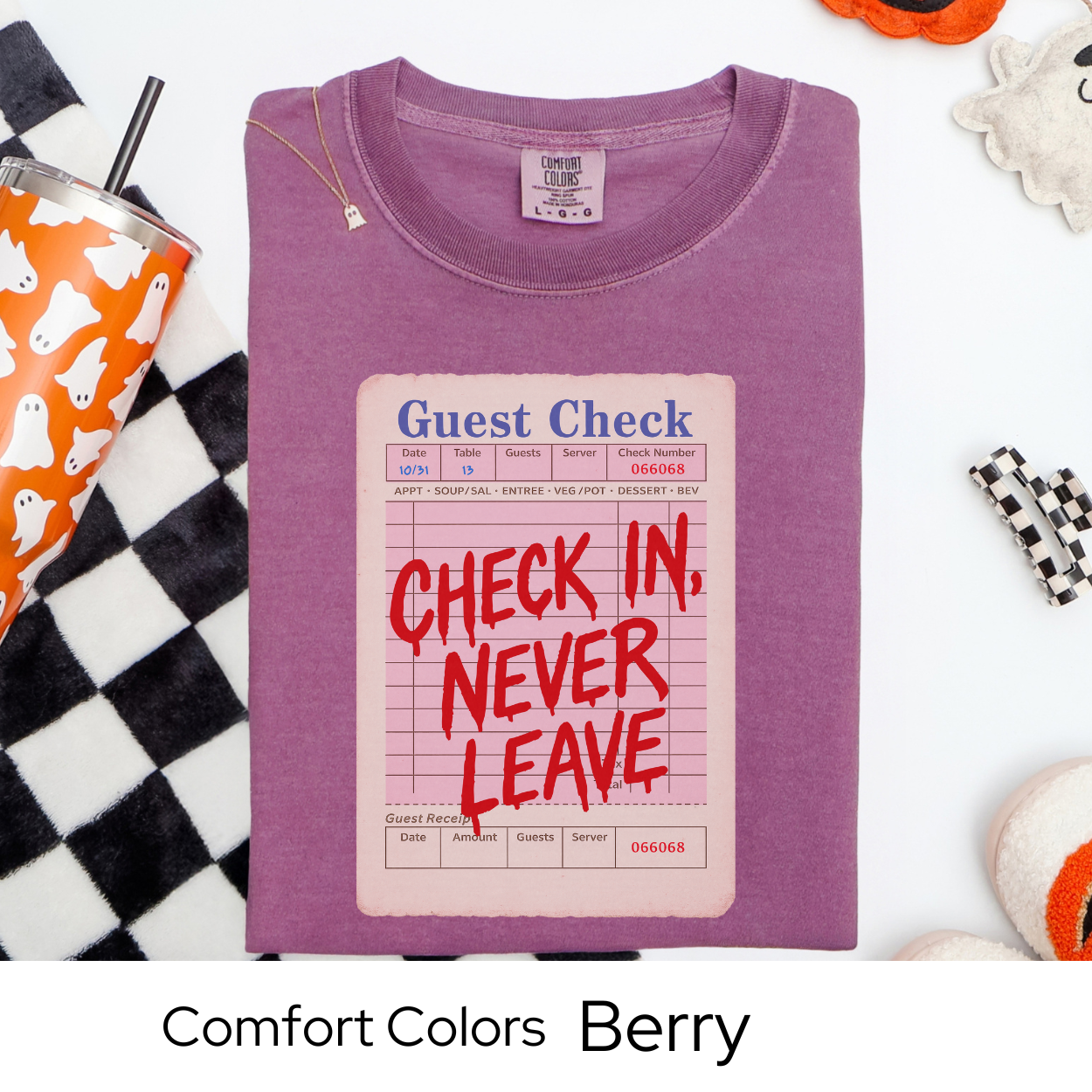 Check In Never Leave Shirt, Guest Check Halloween Comfort Colors Tee, Haunted Hotel Horror Shirt, Spooky Retro Halloween Shirt