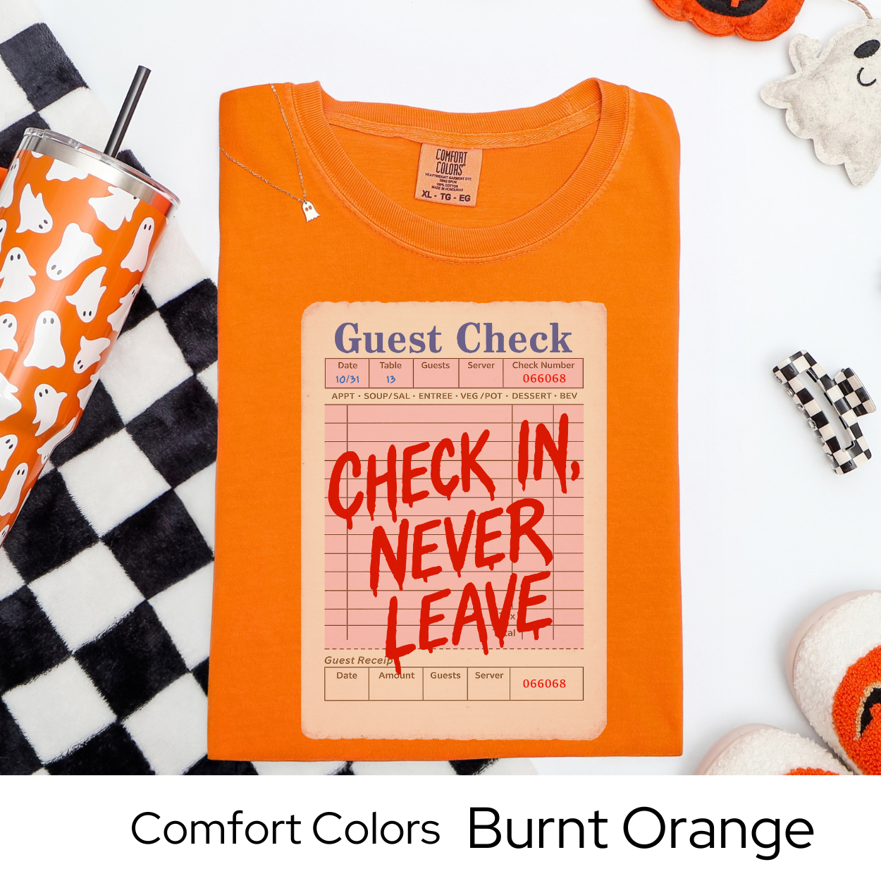 Check In Never Leave Shirt, Guest Check Halloween Comfort Colors Tee, Haunted Hotel Horror Shirt, Spooky Retro Halloween Shirt