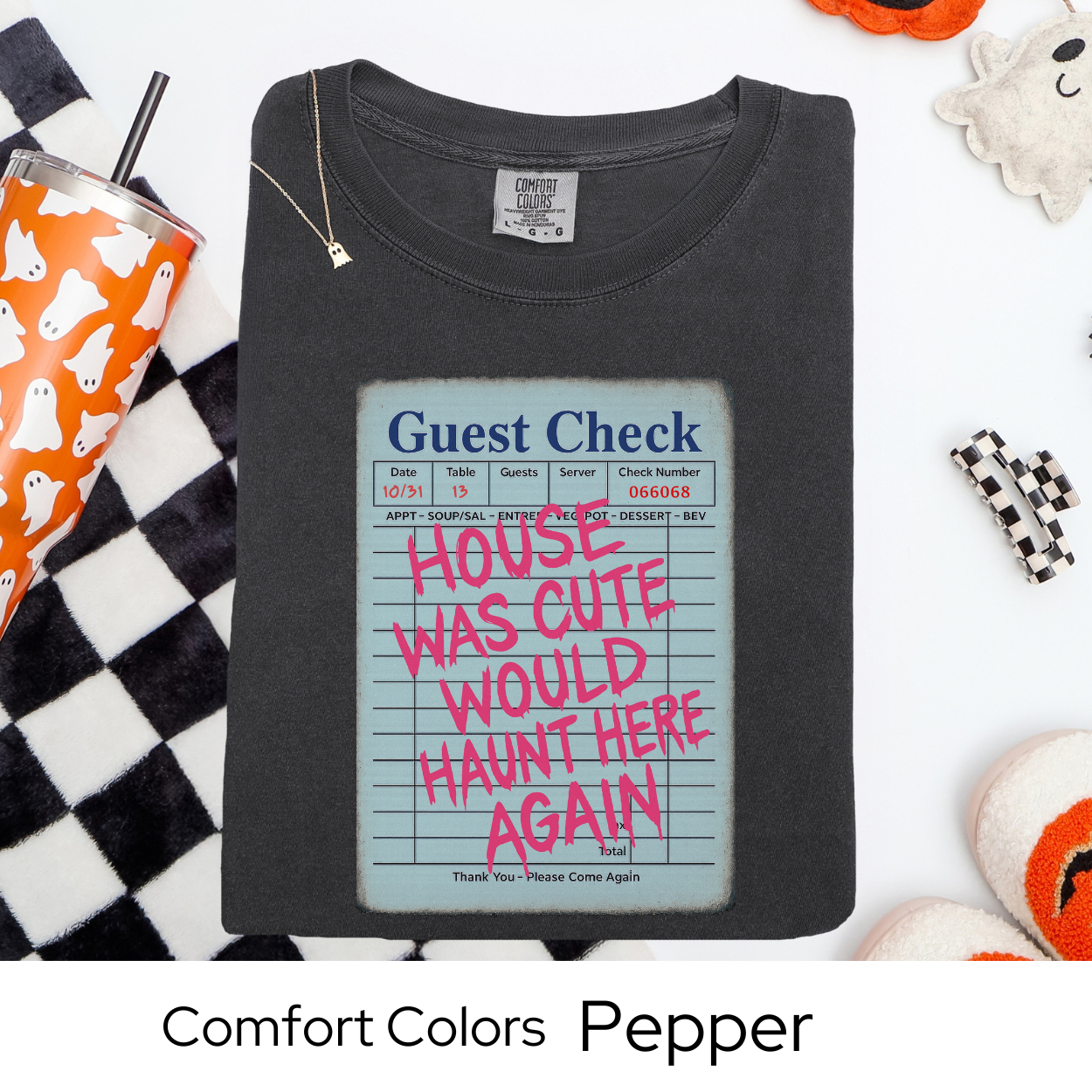 Would Haunt Here Again Shirt, Cute Haunted House Guest Check Tee, Comfort Colors Halloween Shirt, Funny Ghost Pun T-Shirt