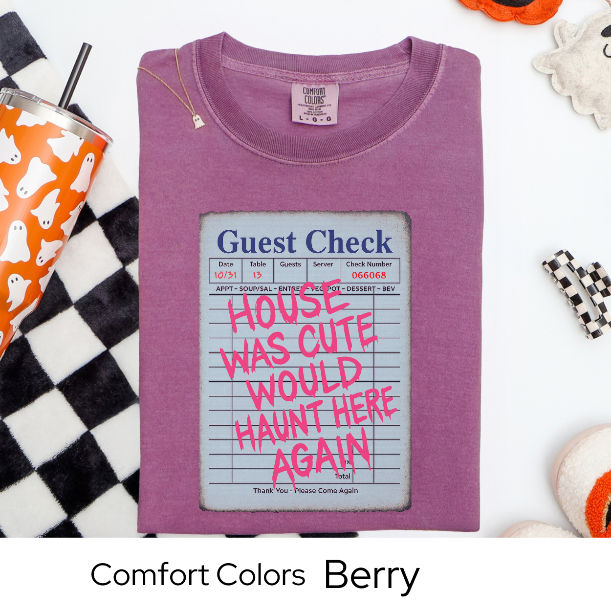 Would Haunt Here Again Shirt, Cute Haunted House Guest Check Tee, Comfort Colors Halloween Shirt, Funny Ghost Pun T-Shirt