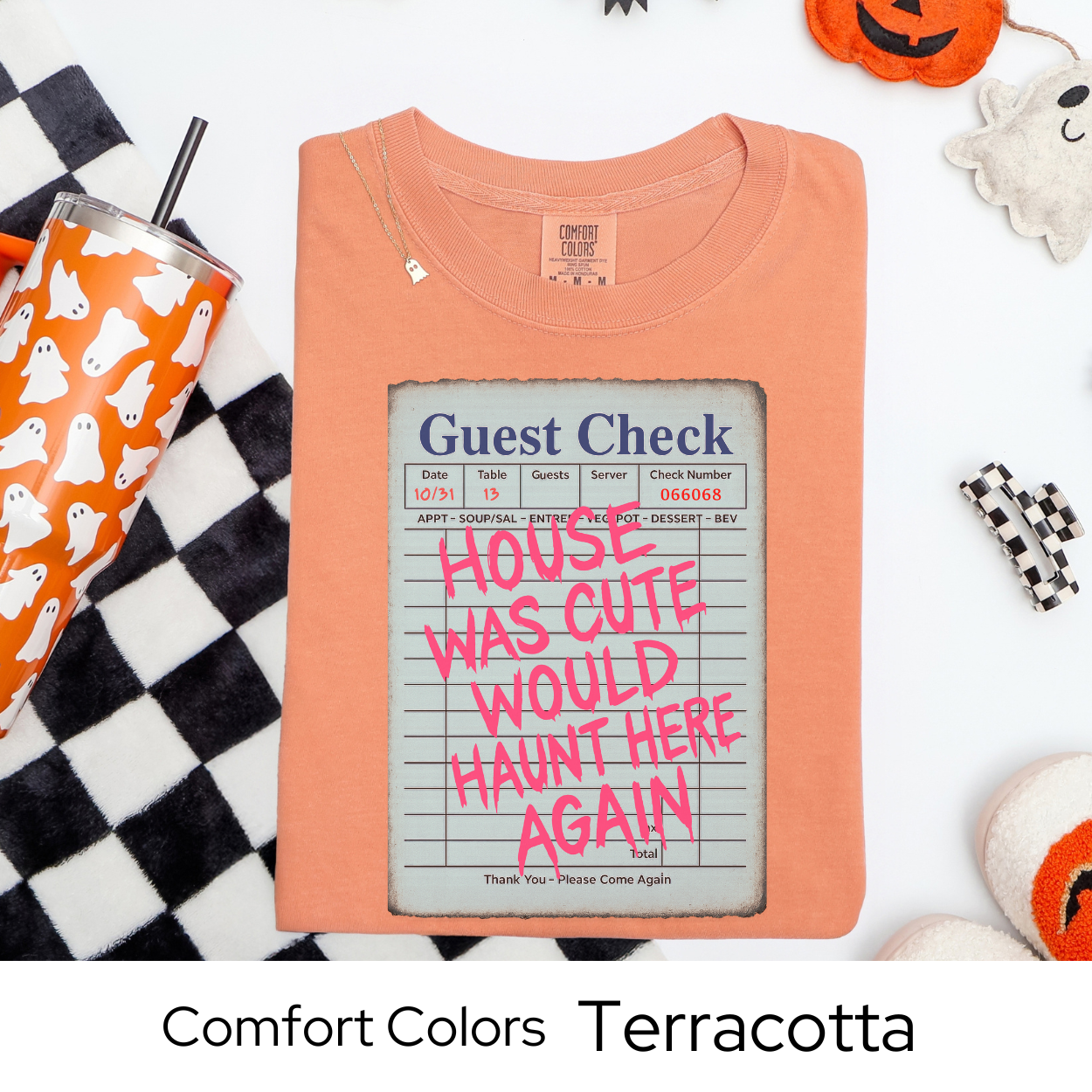Would Haunt Here Again Shirt, Cute Haunted House Guest Check Tee, Comfort Colors Halloween Shirt, Funny Ghost Pun T-Shirt