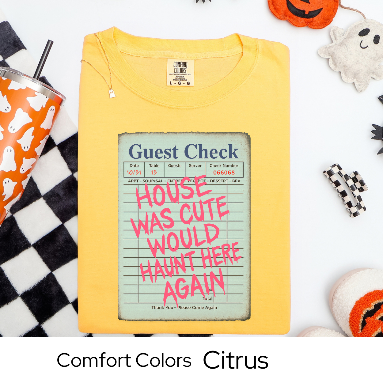 Would Haunt Here Again Shirt, Cute Haunted House Guest Check Tee, Comfort Colors Halloween Shirt, Funny Ghost Pun T-Shirt