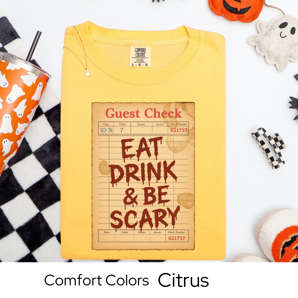 Eat Drink Be Scary Shirt, Halloween Guest Check Comfort Colors Tee, Spooky Party Pun Shirt, Retro Halloween Bar Tee, Funny Boo Shirt