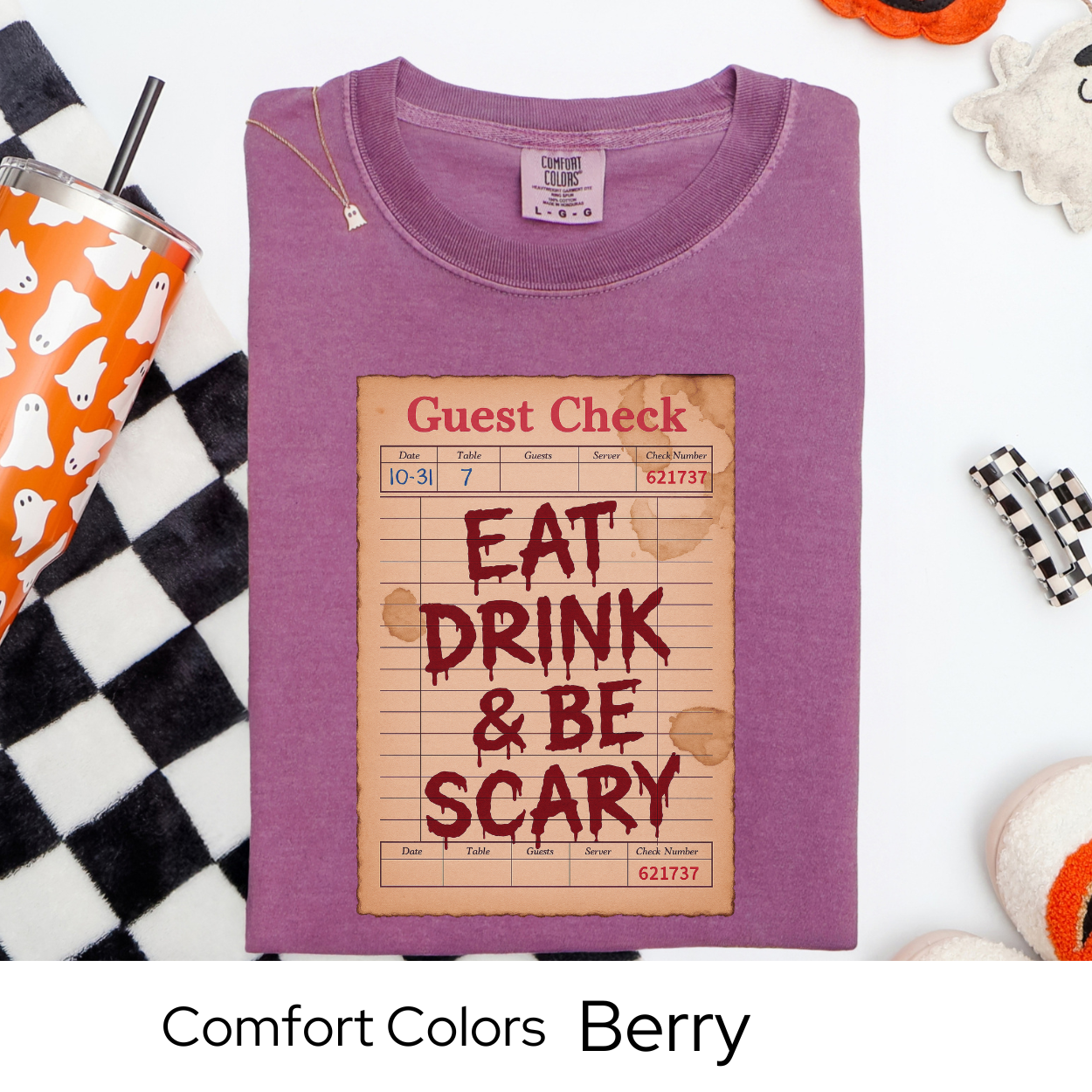 Eat Drink Be Scary Shirt, Halloween Guest Check Comfort Colors Tee, Spooky Party Pun Shirt, Retro Halloween Bar Tee, Funny Boo Shirt
