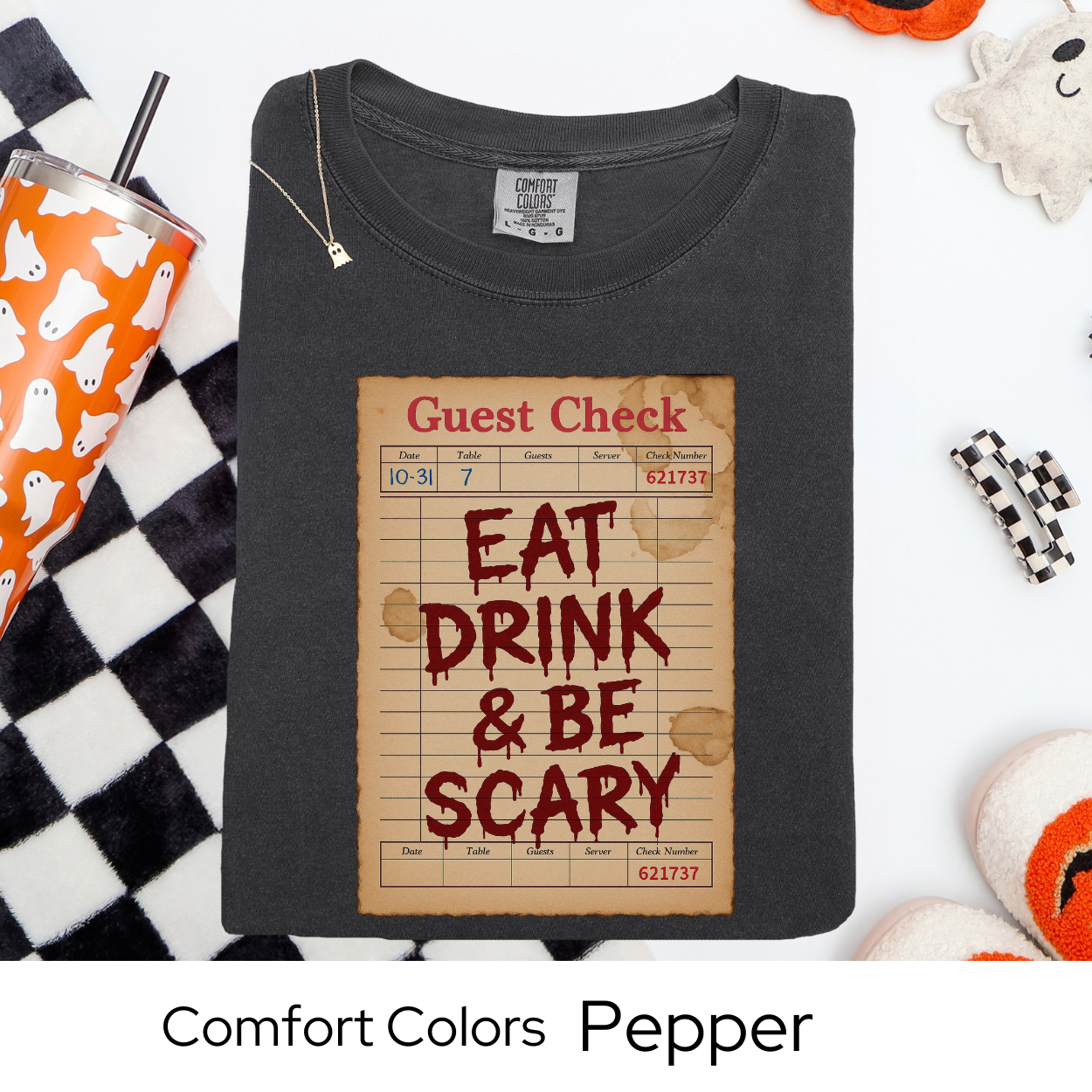 Eat Drink Be Scary Shirt, Halloween Guest Check Comfort Colors Tee, Spooky Party Pun Shirt, Retro Halloween Bar Tee, Funny Boo Shirt