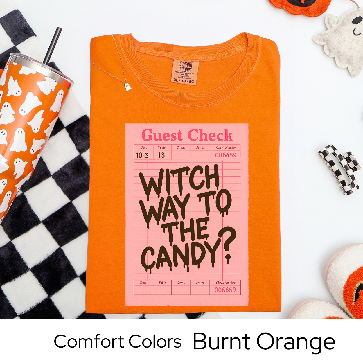Witch Way to the Candy Shirt, Pink Guest Check Halloween Tee, Comfort Colors Witchy Pun Shirt, Cute Trick or Treat T-Shirt