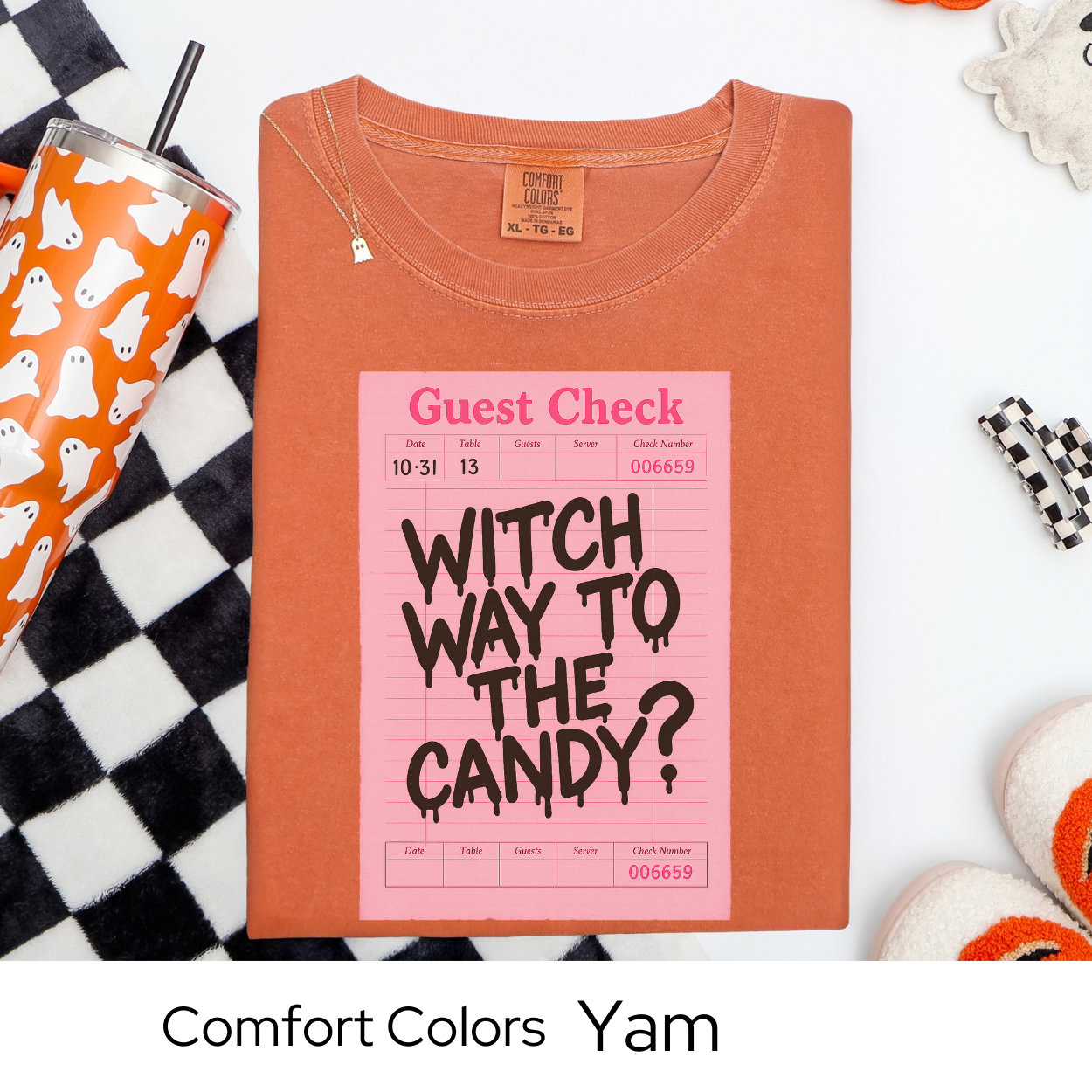 Witch Way to the Candy Shirt, Pink Guest Check Halloween Tee, Comfort Colors Witchy Pun Shirt, Cute Trick or Treat T-Shirt
