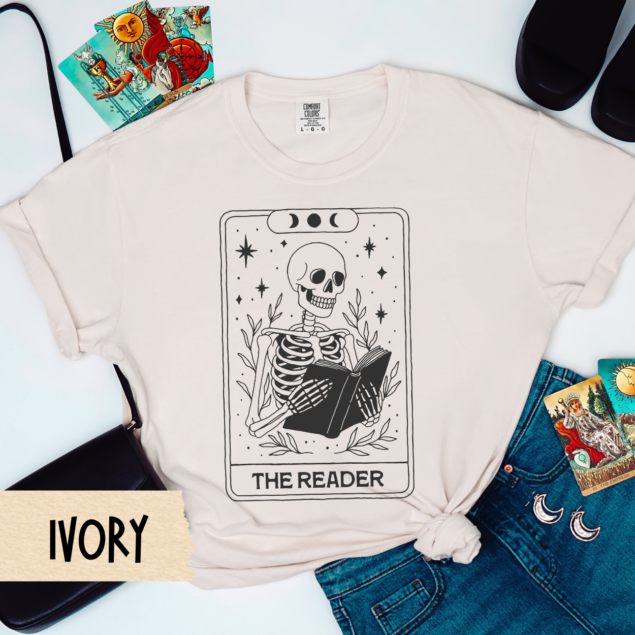 Skeleton Tarot Shirt, The Reader Tee, Book Lover Comfort Colors Shirt, Witchy Aesthetic Tee, Gothic Skeleton T-Shirt, Occult Graphic Tee