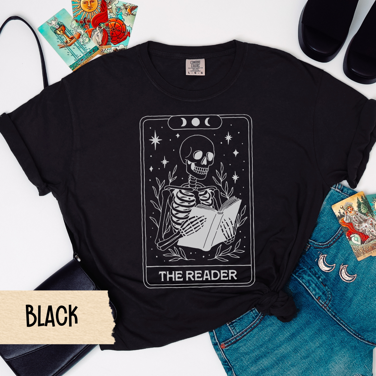 Skeleton Tarot Shirt, The Reader Tee, Book Lover Comfort Colors Shirt, Witchy Aesthetic Tee, Gothic Skeleton T-Shirt, Occult Graphic Tee