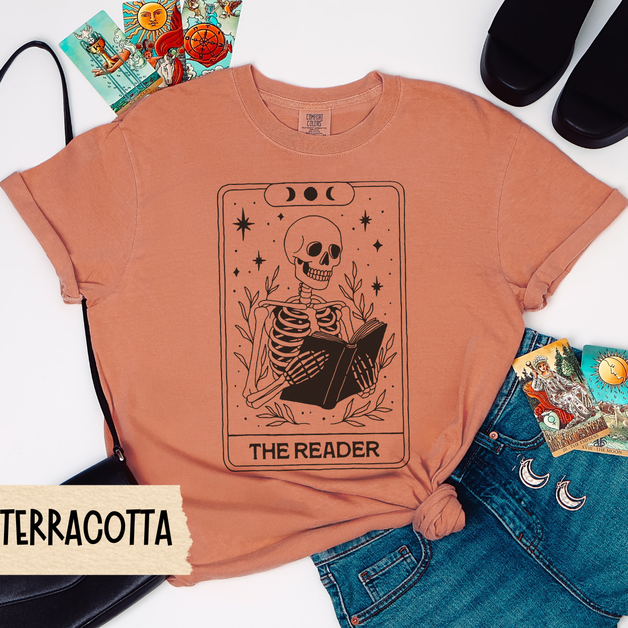 Skeleton Tarot Shirt, The Reader Tee, Book Lover Comfort Colors Shirt, Witchy Aesthetic Tee, Gothic Skeleton T-Shirt, Occult Graphic Tee