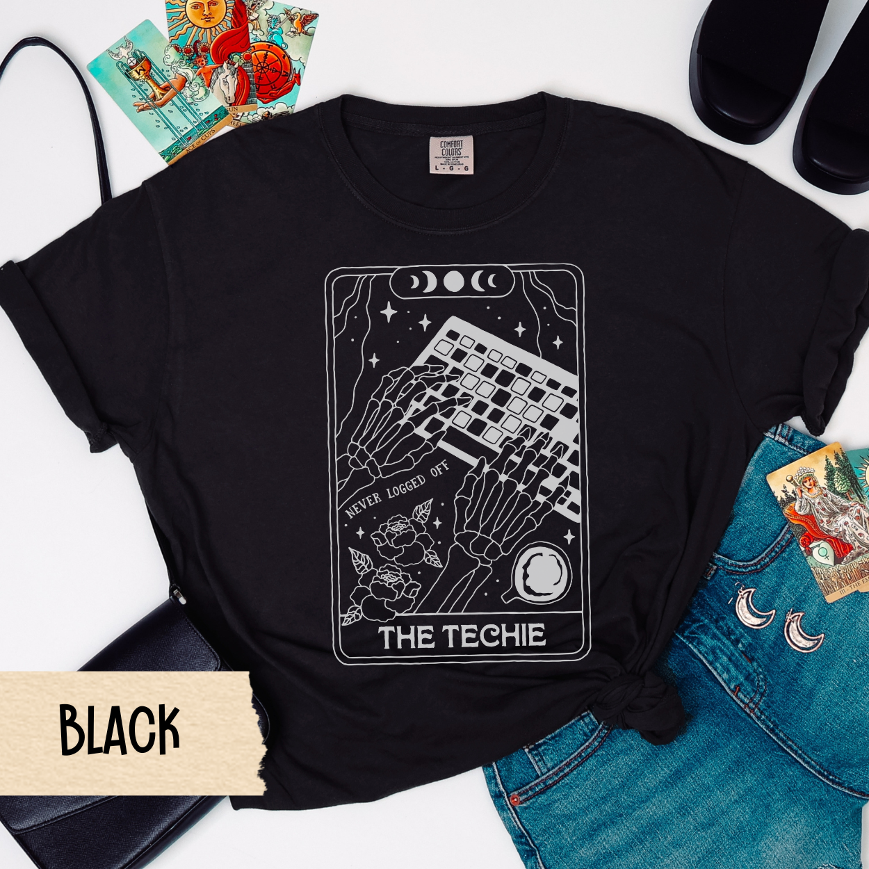 Tech Tarot Shirt, The Techie Skeleton Tee, Never Logged Off Shirt, Comfort Colors Gamer Shirt, Spooky Programmer Gift, Witchy Coder Tee